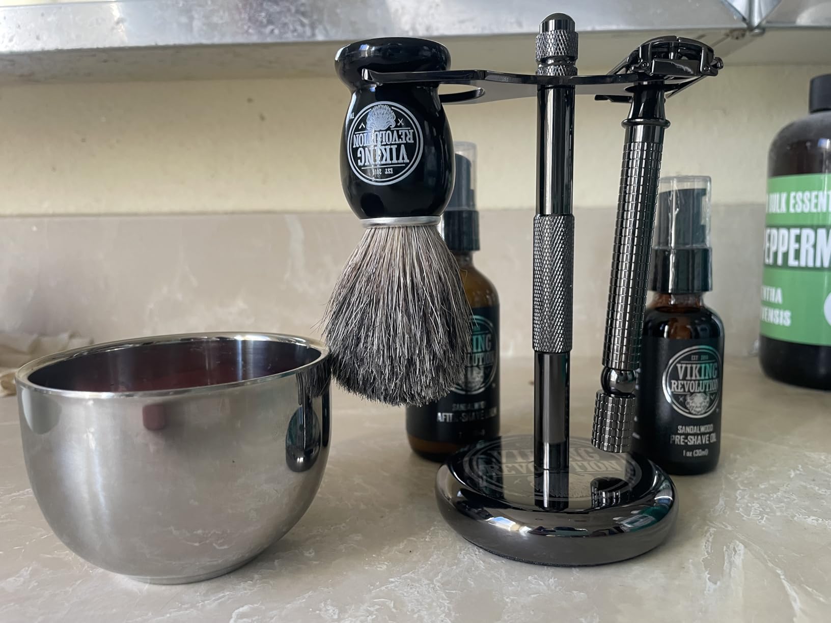 Viking Revolution Luxury Safety Razor Shaving Kit - 6 Piece Set | Includes Safety Razor, Stand, Bowl & Badger Brush - Plus After-Shave Balm & Pre-Shave Oil - Complete Wet Shave Kit customer photo 2