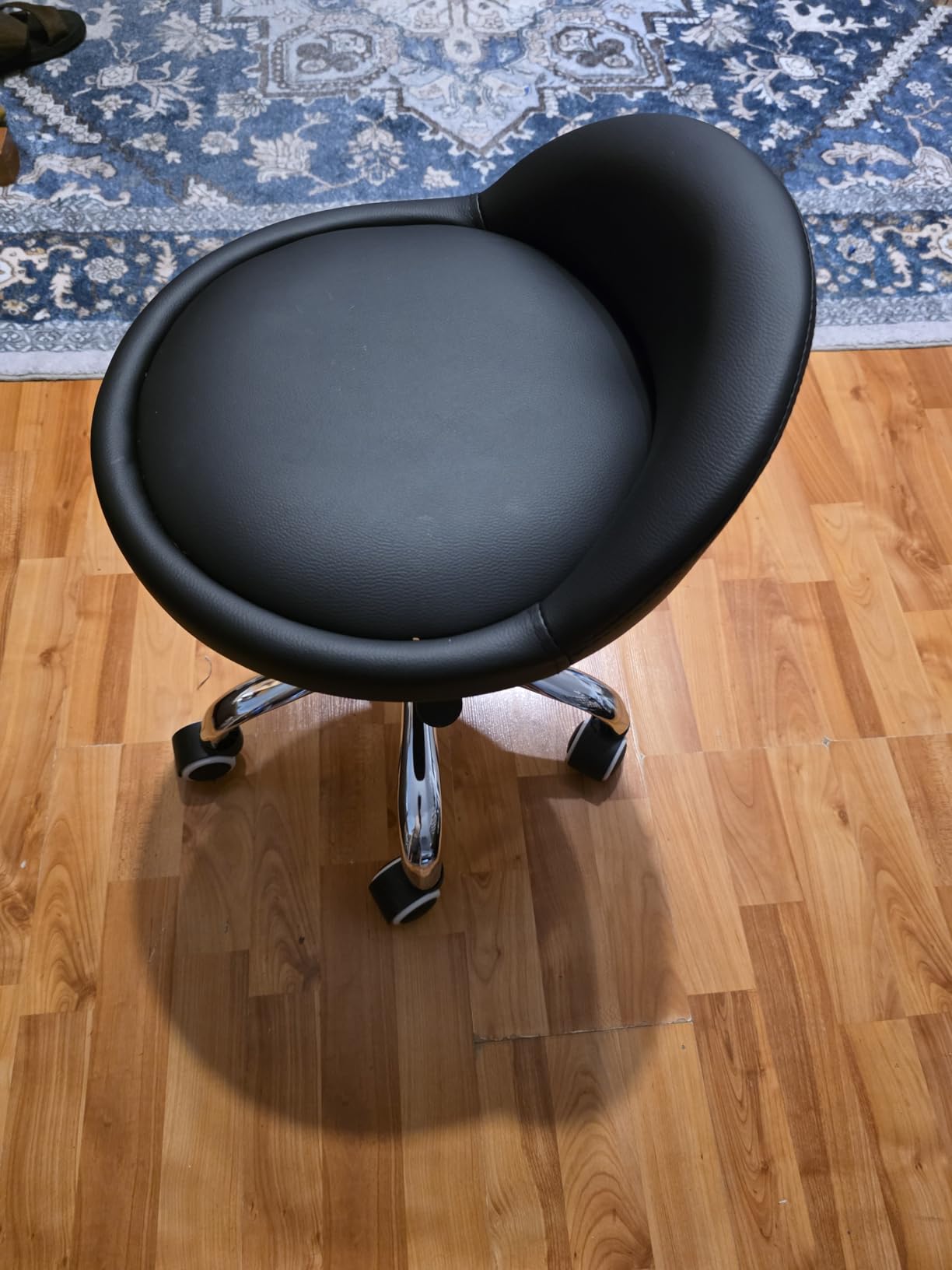 KKTONER PU Leather Round Rolling Stool with Back Rest Height Adjustable Swivel Drafting Work SPA Task Chair with Wheels Black customer photo 1