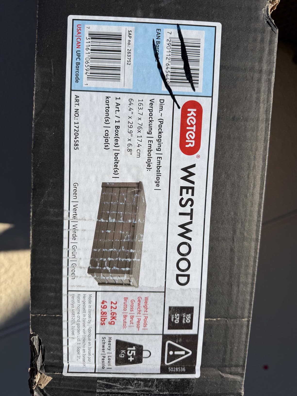 Keter Westwood Outdoor Storage Deck Box, 150 Gallon, Dark Grey, Resin, Large, Weatherproof, Lockable, Hydraulic Pistons customer photo 1