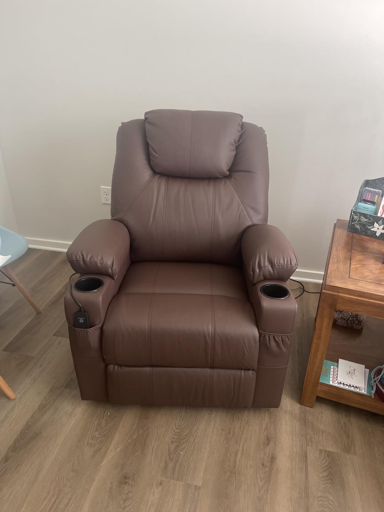 MCombo Electric Power Lift Recliner Chair Sofa with Massage and Heat for Elderly, 3 Positions, 2 Side Pockets, and Cup Holders, USB Ports, Faux Leather 7040 (Dark Brown, Medium) customer photo 2