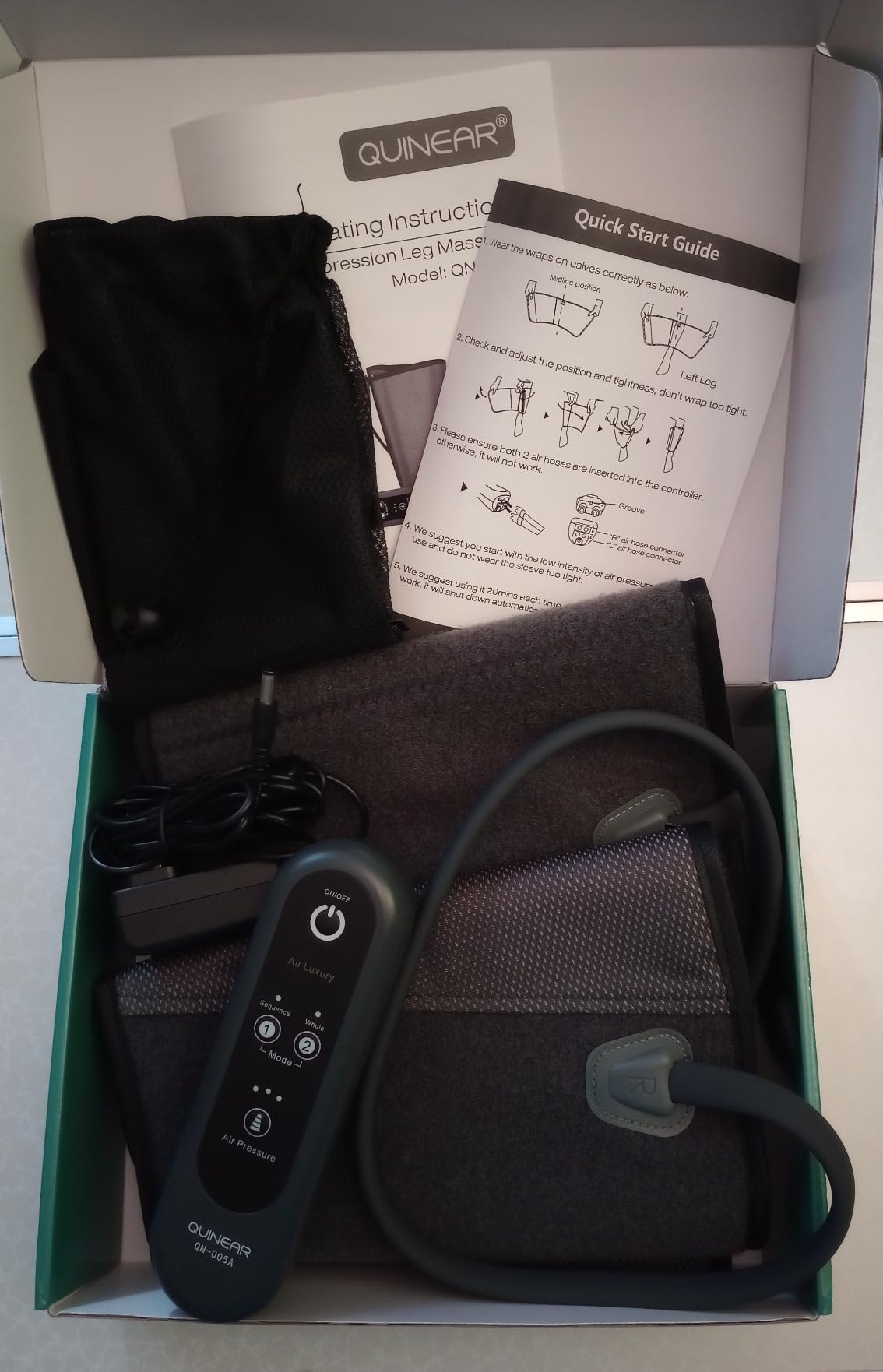 QUINEAR Air Compression Leg Massager for Circulation & Pain Relief, Calf Massagers with 2 Modes & 3 Intensities, Sequential Compression Device (SCD) for RLS, Edema, FSA-HSA - Ideal Gift customer photo 2