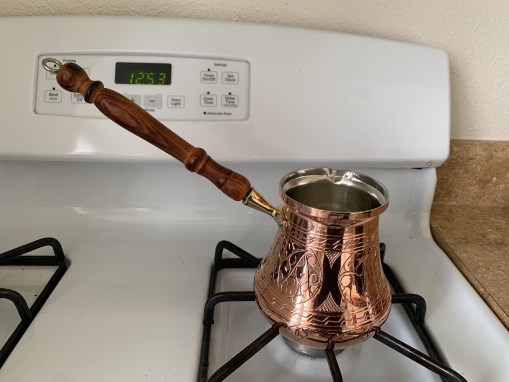 PC Series (Large - 14 fl oz) - Thickest Solid Copper Engraved Turkish Greek Arabic Coffee Pot Wooden Handle Heavy Duty, Stovetop Coffee Maker, Jazzve, Cezve, Ibrik with Hammered Base customer photo 2