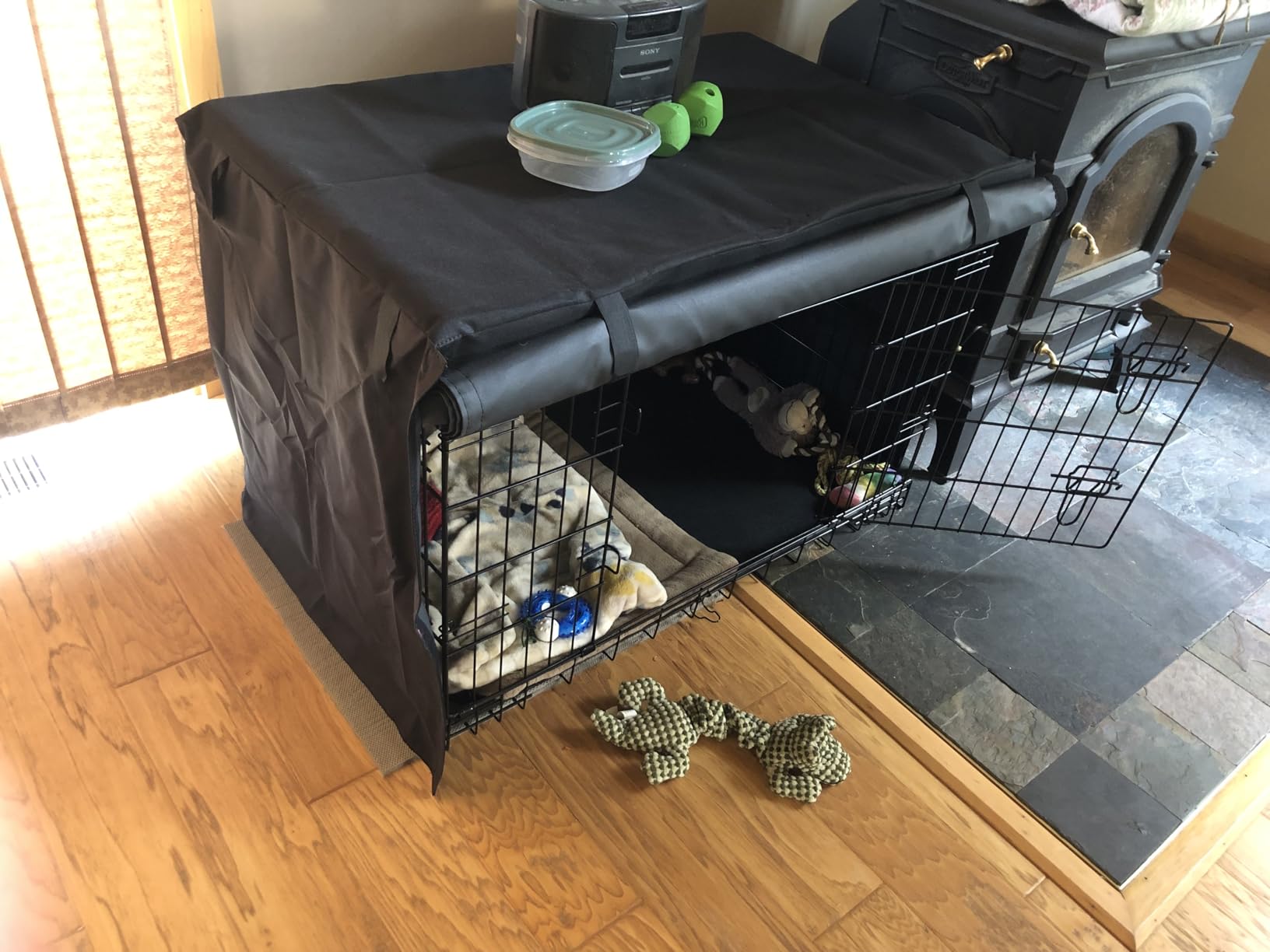 HONEST OUTFITTERS Dog Crate Cover 42 Inch Dog Kennel Cover for Large Dog, Heavy Duty Oxford Fabric, with Double Door, Pockets and Mesh Window (43L x 29W x 30H, Black) customer photo 1