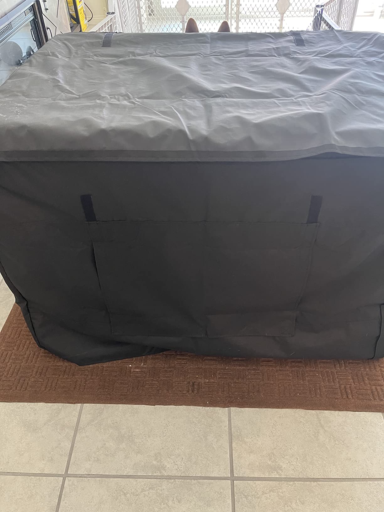 HONEST OUTFITTERS Dog Crate Cover 42 Inch Dog Kennel Cover for Large Dog, Heavy Duty Oxford Fabric, with Double Door, Pockets and Mesh Window (43L x 29W x 30H, Black) customer photo 2