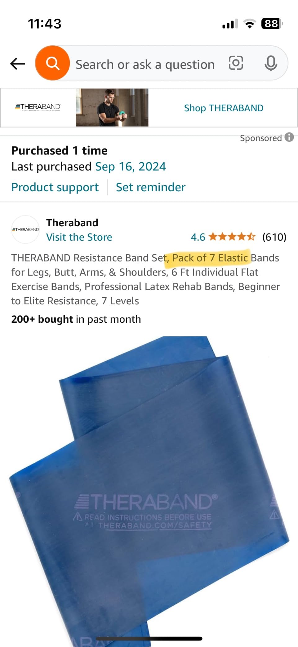 THERABAND Professional Latex Resistance Band Set, Pack of 7, 6 Ft customer photo 1