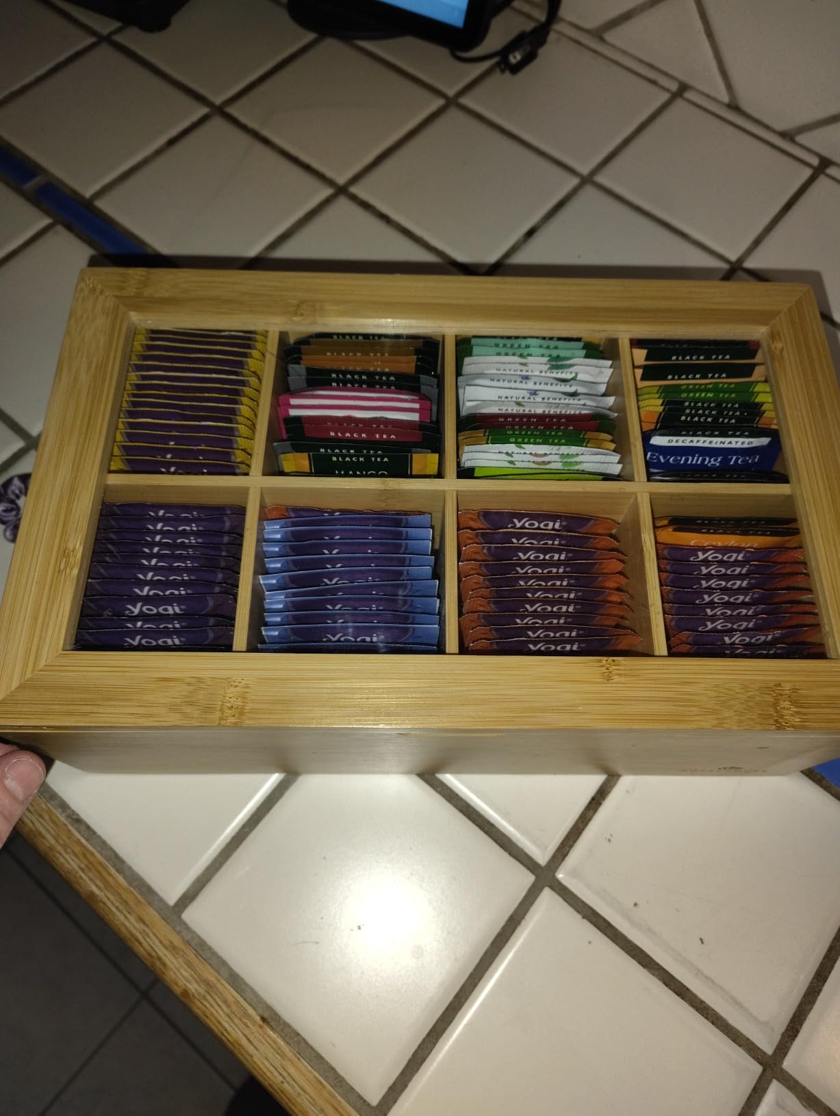 Natural Bamboo Tea Storage Organizer, Clear Acrylic Top, 12 Compartments customer photo 2