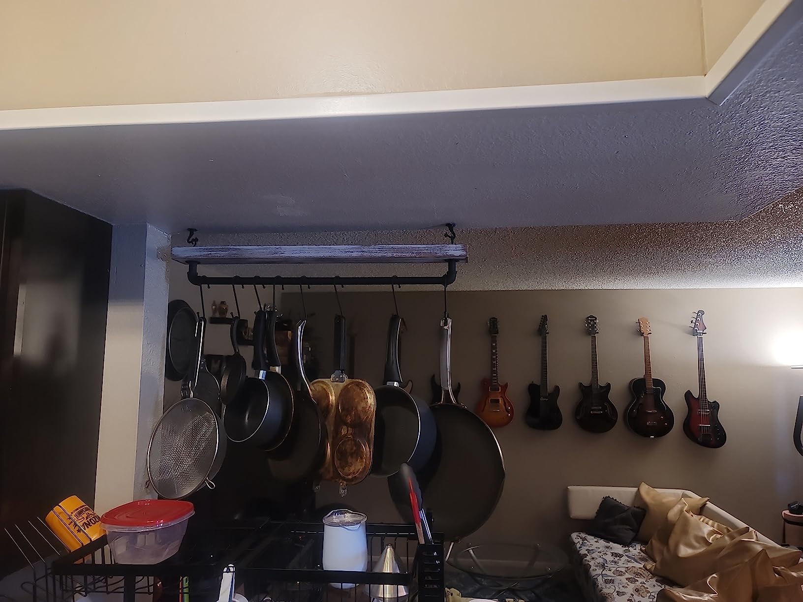 MyGift 30 Inch Ceiling or Wall Mounted Pot Rack with Rustic Brown Solid Wood Shelf customer photo 1