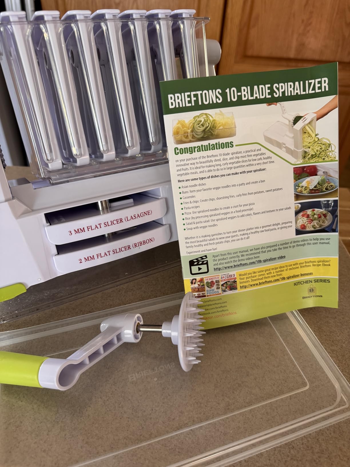 Brieftons 10-Blade Vegetable Spiralizer: Zoodle Maker & Veggie Noodle Maker, Potato String & Curly Fry Cutter, Japanese Steel Blades, Catch Container, Strong Suction Pad, 4 eBooks | Keto, Vegan, Paleo customer photo 1