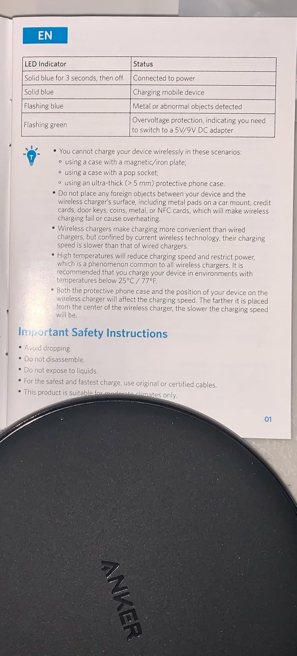 Anker 313 Qi-Certified 10W Fast Wireless Charger Pad | Portable Wireless Charging Pad for Samsung, iPhone, and AirPods (AC Adapter Not Included, Not MagSafe-Compatible) customer photo 1