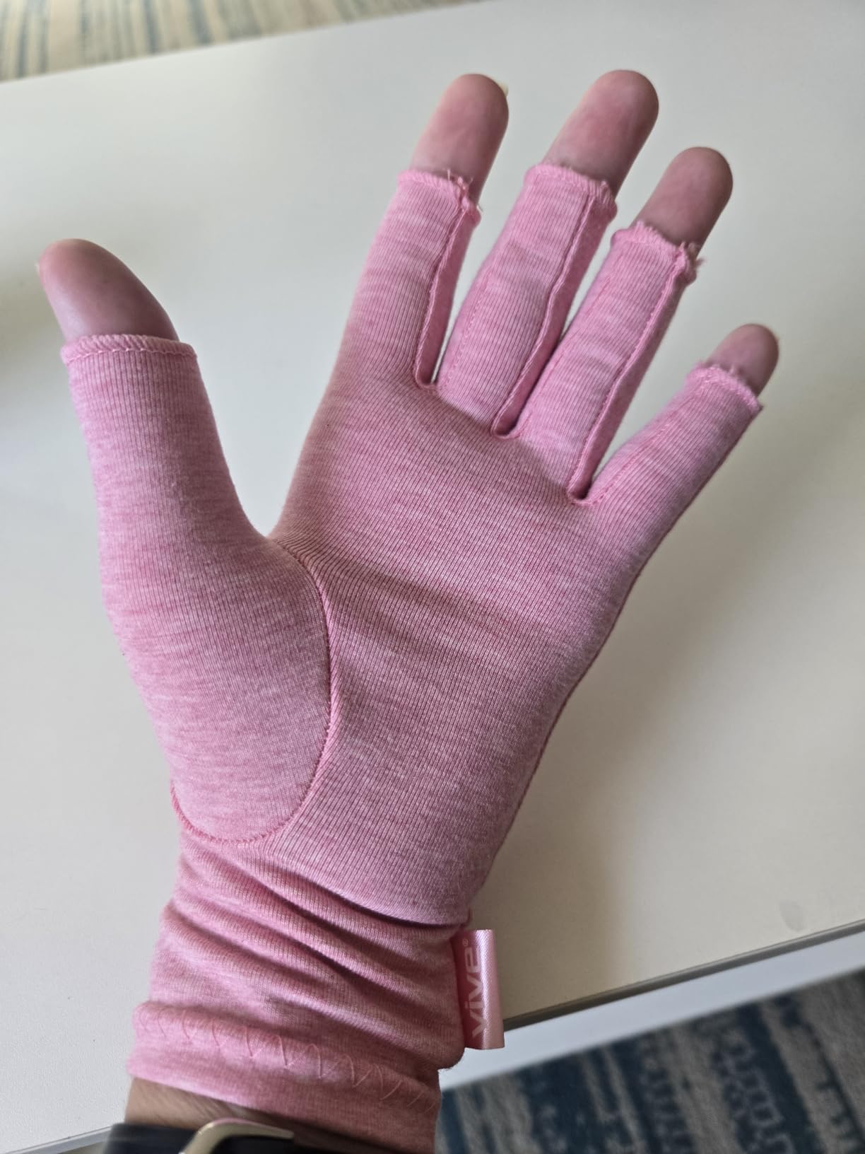 Vive Arthritis Gloves - Men, Women Rheumatoid Compression Hand Glove | Osteoarthritis- Arthritic Joint Pain Relief - Carpal Tunnel Wrist Support - Open Finger, Fingerless Thumb for Computer Typing customer photo 2