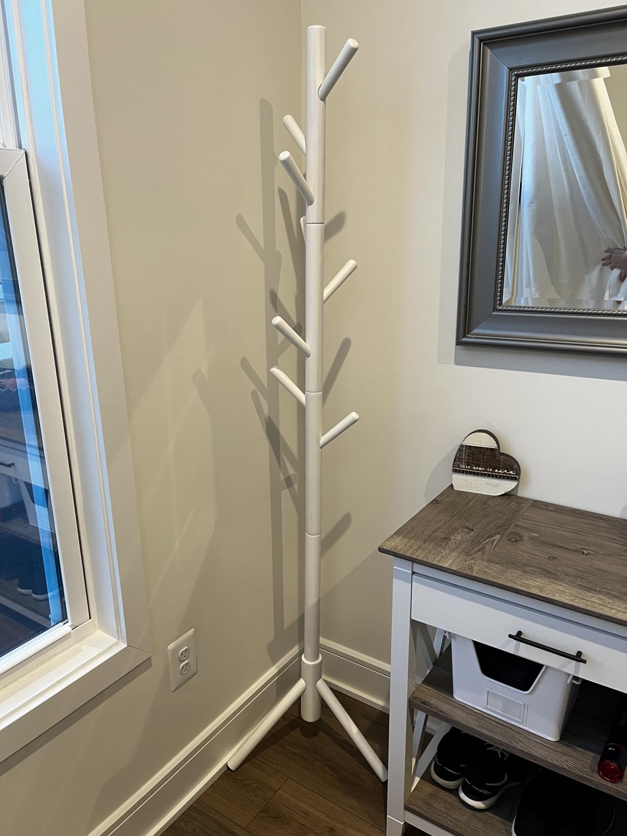 VASAGLE Solid Wood Coat Rack, Free Standing, Tree-Shaped, with 8 Hooks | Coat Tree, 3 Height Options, for Clothes, Hats, Bags, for Living Room, Bedroom, Cloud White, ANDI Collection URCR04WT customer photo 1