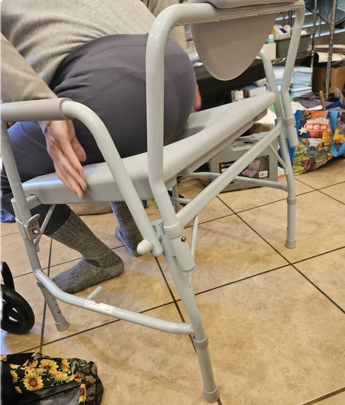 Dynarex Bariatric Drop Arm Bedside Commode, Multi-Use Portable Toilet Chair with 650 Pound Weight Capacity and a Heavy-Duty Steel Frame, Grey customer photo 2