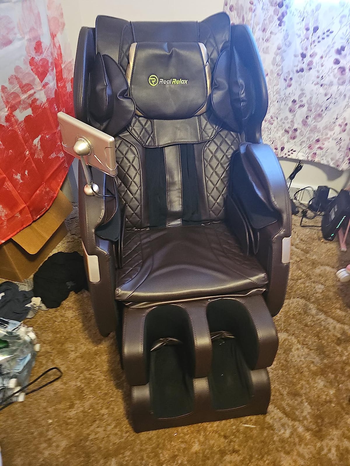 Real Relax Full Body Massage Chair of Dual-core S Track, Shiatsu Massage Recliner of Zero Gravity with APP and LCD Control, Bluetooth, Home or Office Use, Blue and Khaki customer photo 2