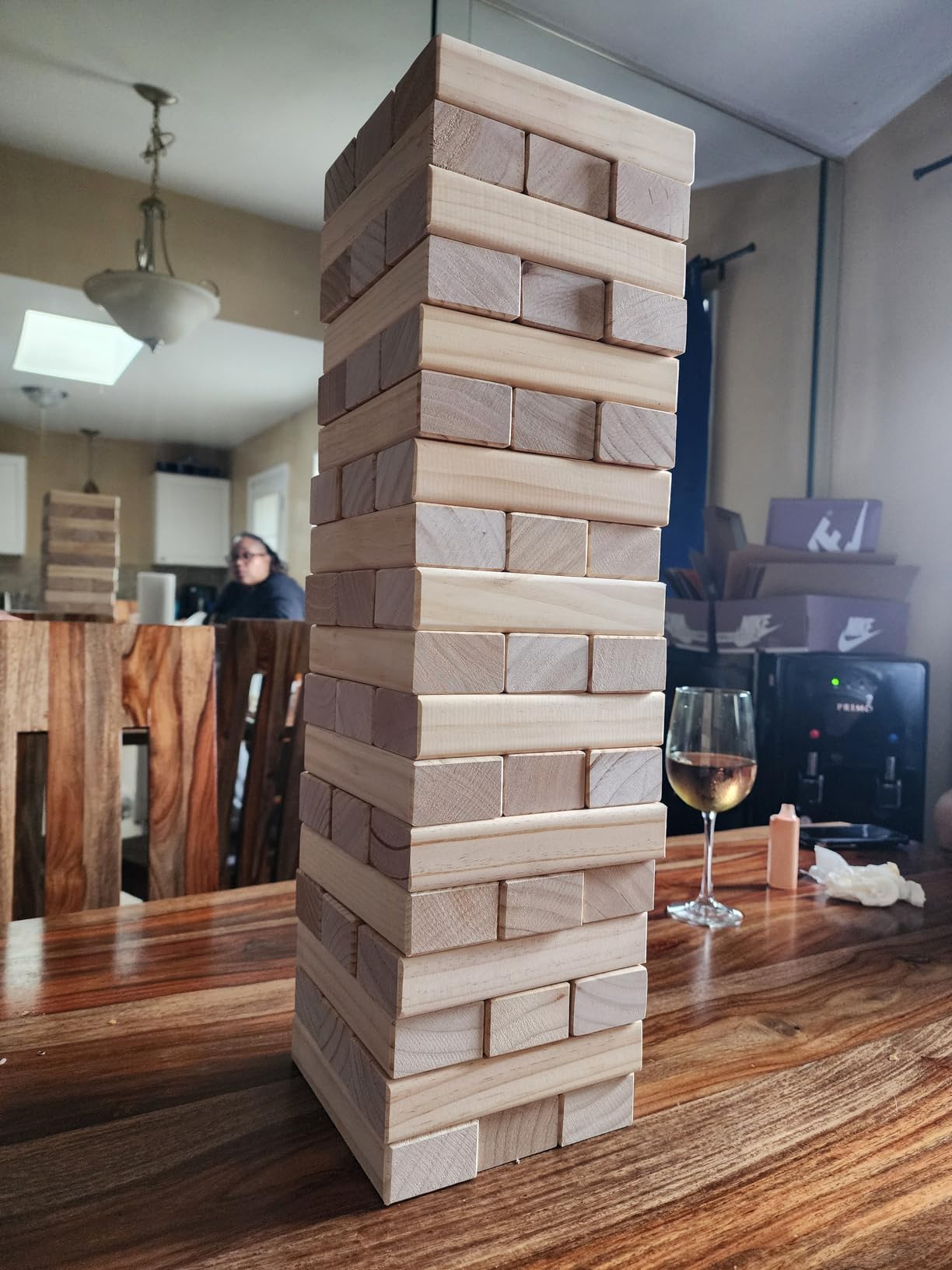 Giant Tumbling Timber Toy - Jumbo JR. Wooden Blocks Floor Game for Kids and Adults, 56 Pieces, Premium Pine Wood, Carry Bag - Grows from 2-feet to Over 4-feet While Playing, Life Size Yard Tower Game customer photo 2