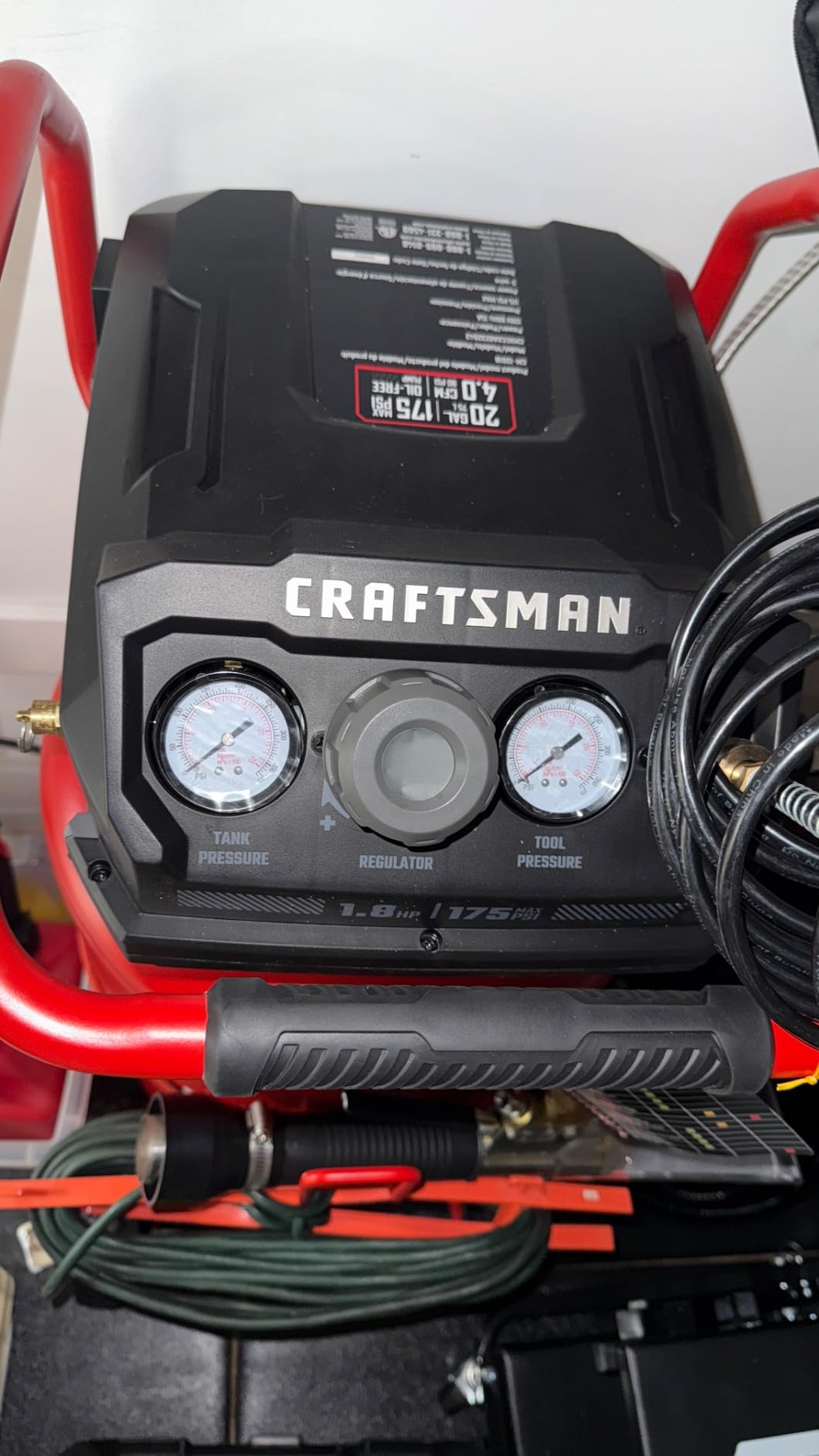 Craftsman Air Compressor, 20 Gallon Oil-Free 1.8 HP Max 175 PSI Pressure Two Quick Couplers Big Capacity, Red - CMXECXA0232043 customer photo 1