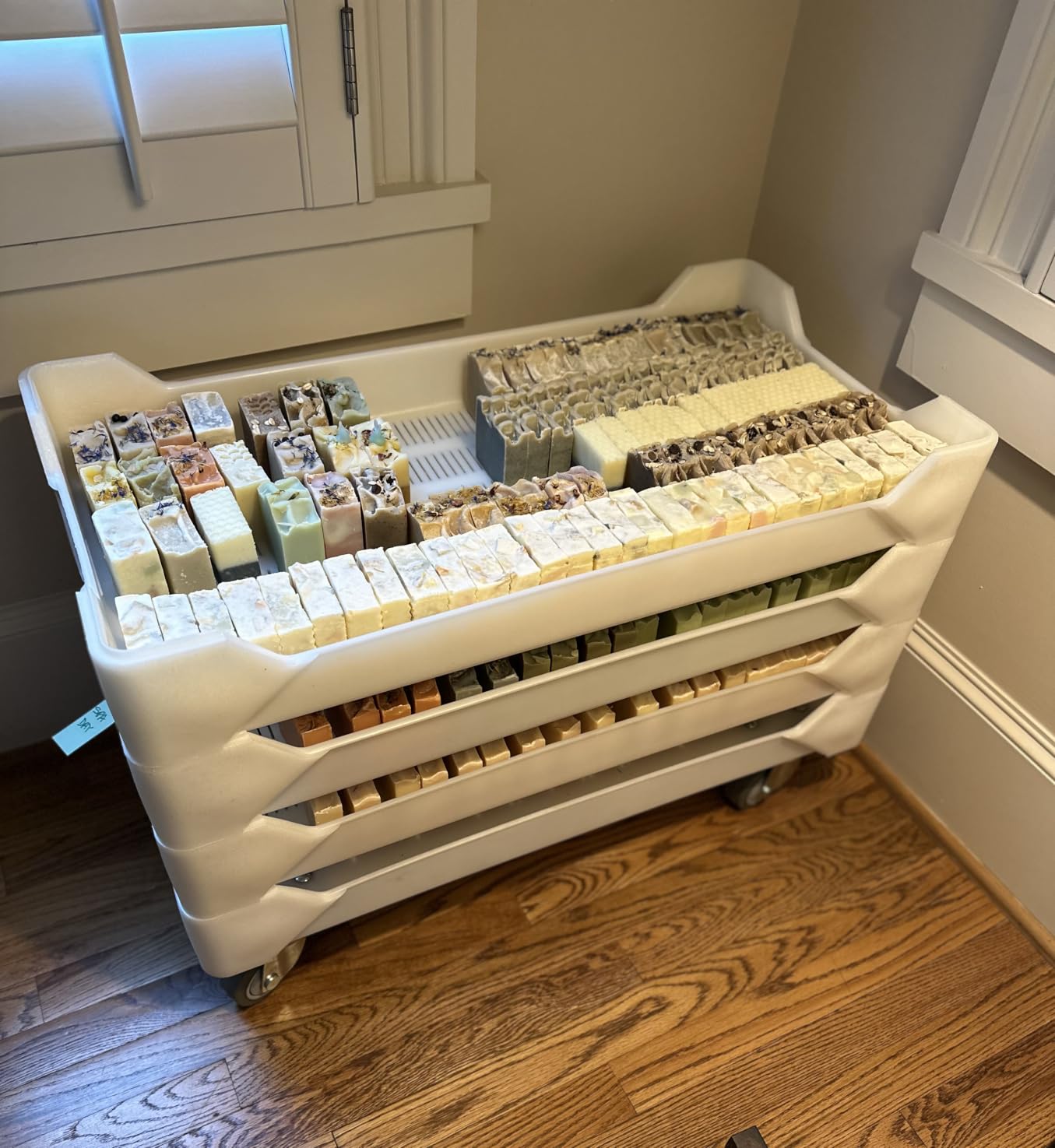 Drying Tray - 1 Tray (with Wheels) - Stack up to 10 Trays on Each - Each Tray can Hold up to 40lbs or 100 Bars of soap - Made in The U.S.A customer photo 2
