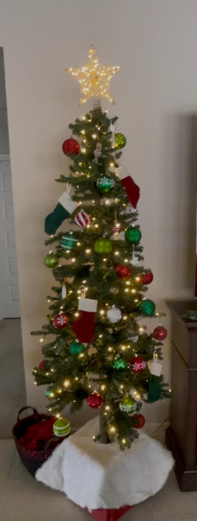 Best Choice Products Pencil Christmas Tree 6ft Pre-lit Alpine Slim Holiday Decoration, Lighted Skinny Decor LED Lights, Metal Stand customer photo 1
