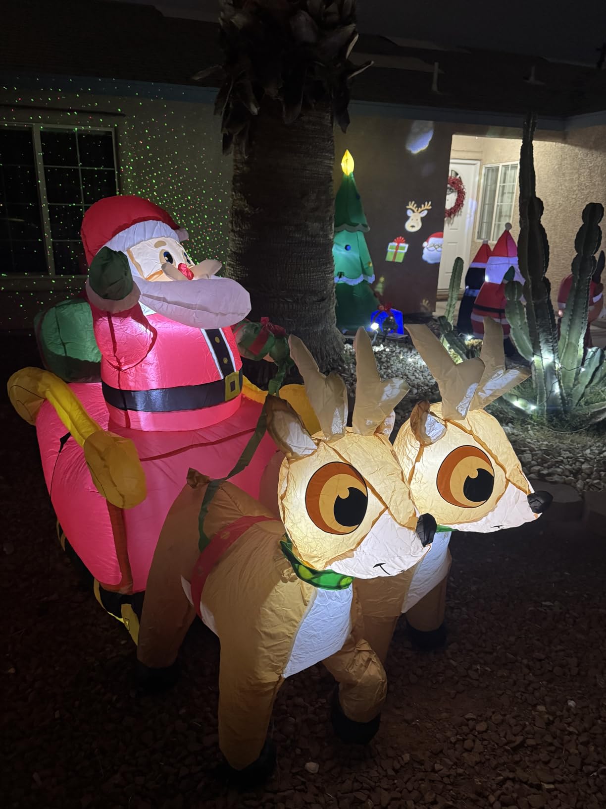 Joiedomi 6 FT Long Christmas Inflatable Santa on Sleigh with 2 Reindeer, Inflatable Christmas Yard Decorations with Build-in LED, Blow Up Xmas Decorations Outdoor for Party Yard Garden Lawn Decor customer photo 1