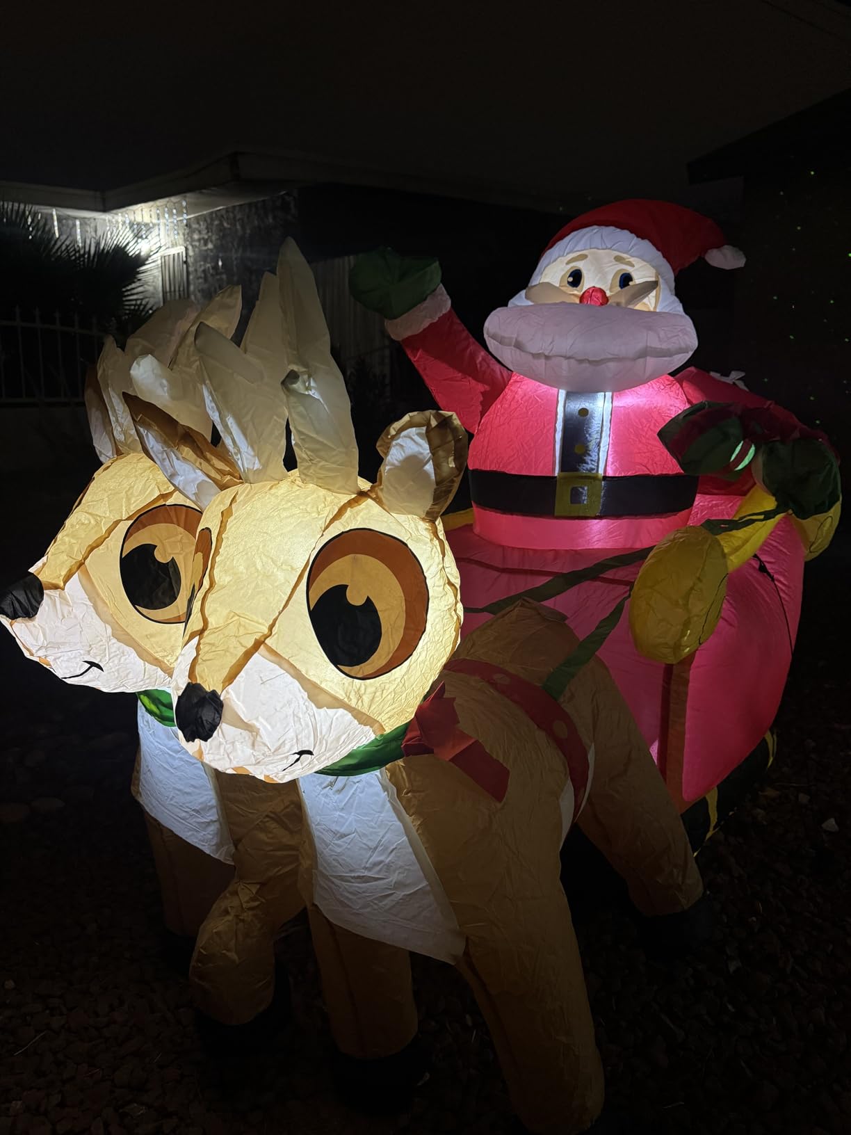 Joiedomi 6 FT Long Christmas Inflatable Santa on Sleigh with 2 Reindeer, Inflatable Christmas Yard Decorations with Build-in LED, Blow Up Xmas Decorations Outdoor for Party Yard Garden Lawn Decor customer photo 2