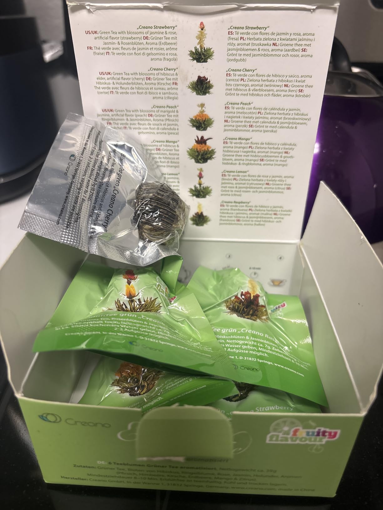 Creano Blooming Tea Gift Set with Glass Teapot 17oz (500ml) - Green Tea Fruity Flavoured Tea Flowers in 6 Varieties - Flowering Tea Gift for Easter customer photo 2