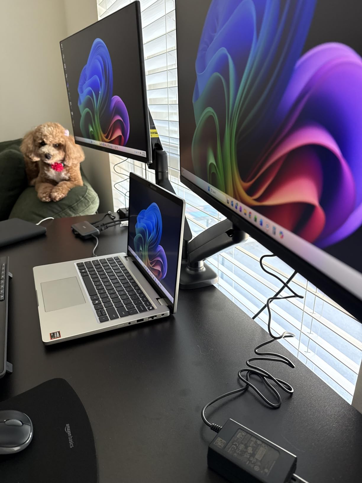 MOUNTUP Dual Monitor Stand for Desk, Monitor Arms for 2 Monitors 32 27 24 22 Inches, Height Adjustable Double Monitor Mount, VESA Mount with C-Clamp & Grommet Base, Holds 4.4-17.6lbs customer photo 2