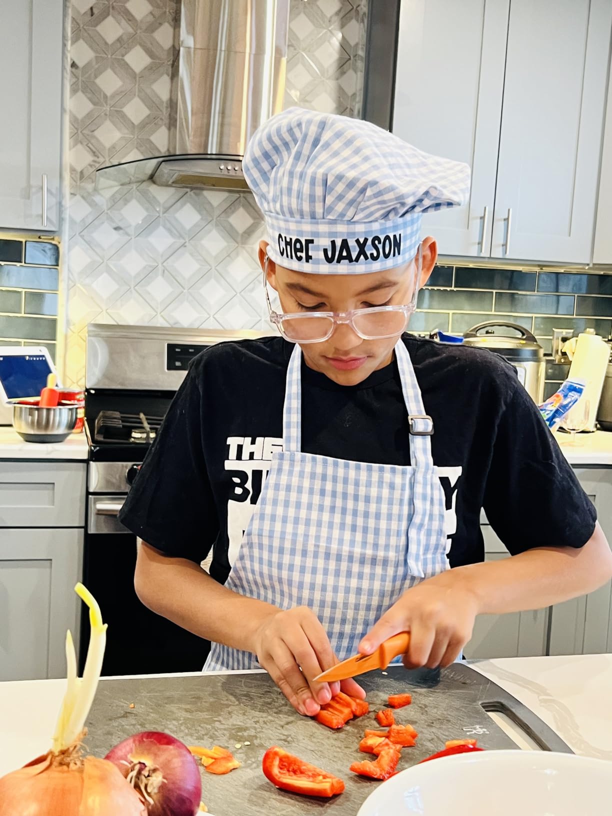 Jennice House Kids Apron and Chef Hat Set, Cute Children Baking Aprons for Cooking Baby Baking Aprons customer photo 2