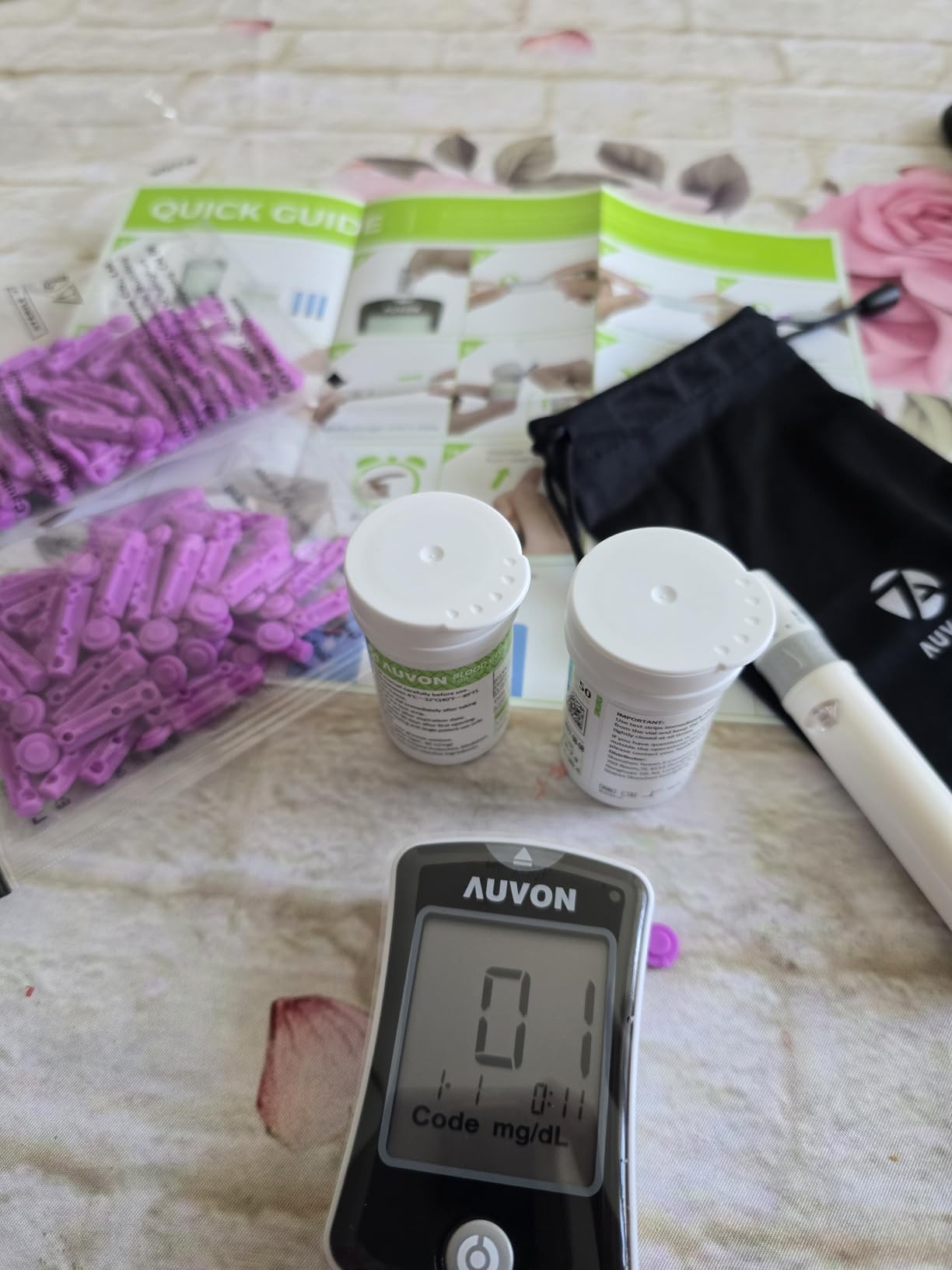 AUVON Blood Glucose Monitor Kit for Accurate Test, 100 Strips, No Coding | Diabetes Testing Kit with 100 30G Lancets, 1 Lancing Device, Portable and Reliable Blood Sugar Monitor Test Kit for Home Use customer photo 1