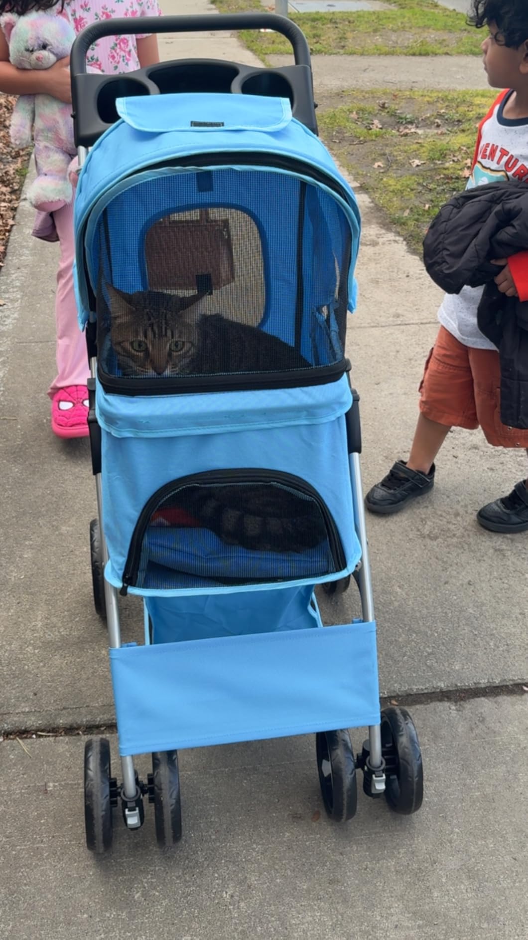 ZENY Foldable Pet Stroller, Cat/Dog Stroller with 4 Wheels | Pet Travel Carrier Strolling Cart with Storage Basket, Cup Holder, Black customer photo 1