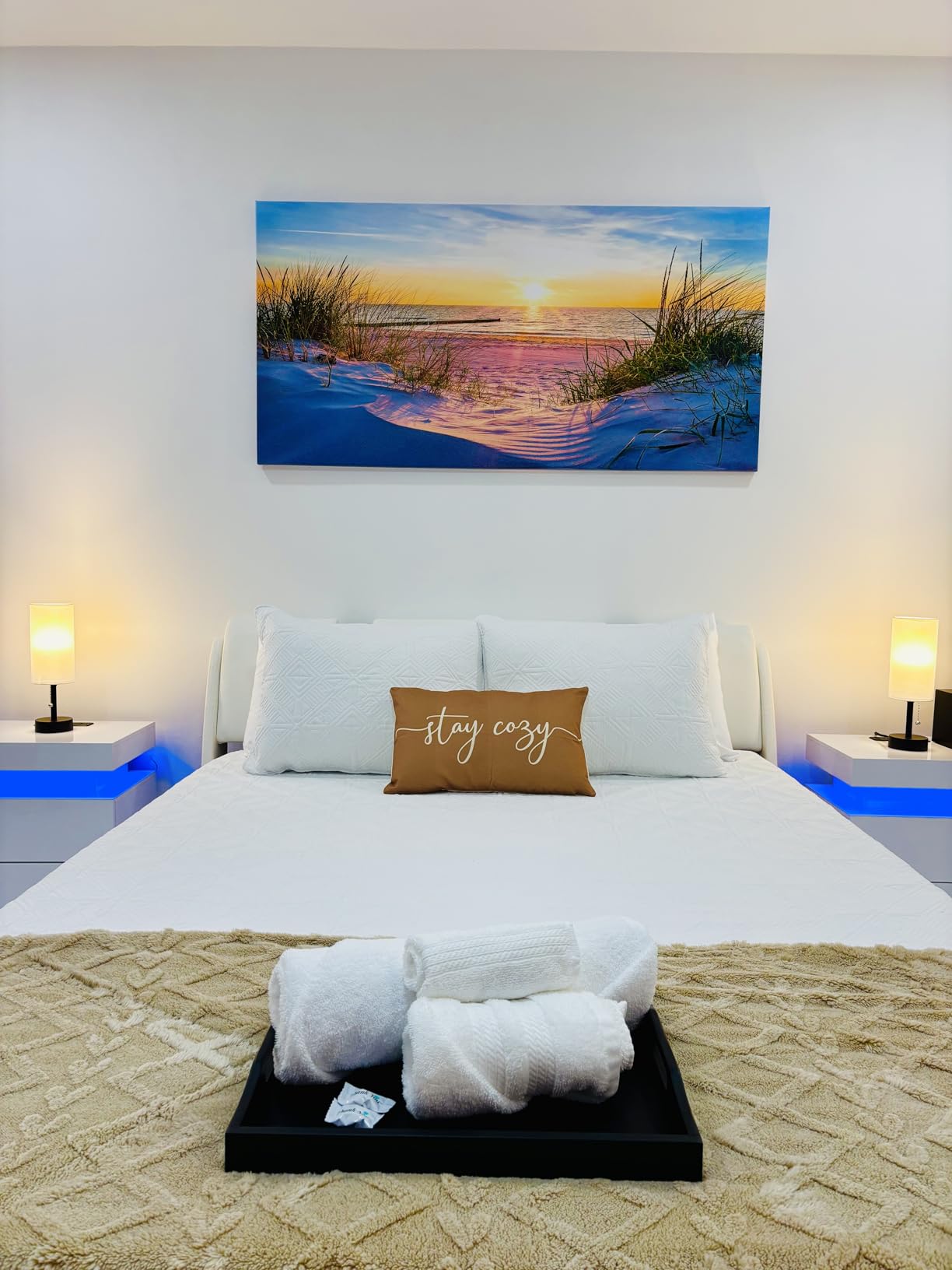 Canvas Wall Art For Living Room Super Large Size Wall Decor For Office Canvas Art Framed Pictures Artwork Blue Sun Beach Grass Ocean Landscape Paintings Bedroom Decor Seascape Draw Home Decorations customer photo 2