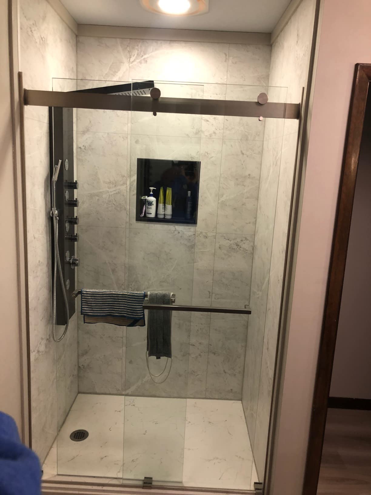 ROVOGO Shower Panel Tower with Rainfall Waterfall Shower Head, 5 Body Jets and 3-Function Handheld, High Pressure Rain Massage System, Wall-Mount Shower Column, Stainless Steel Brushed customer photo 1