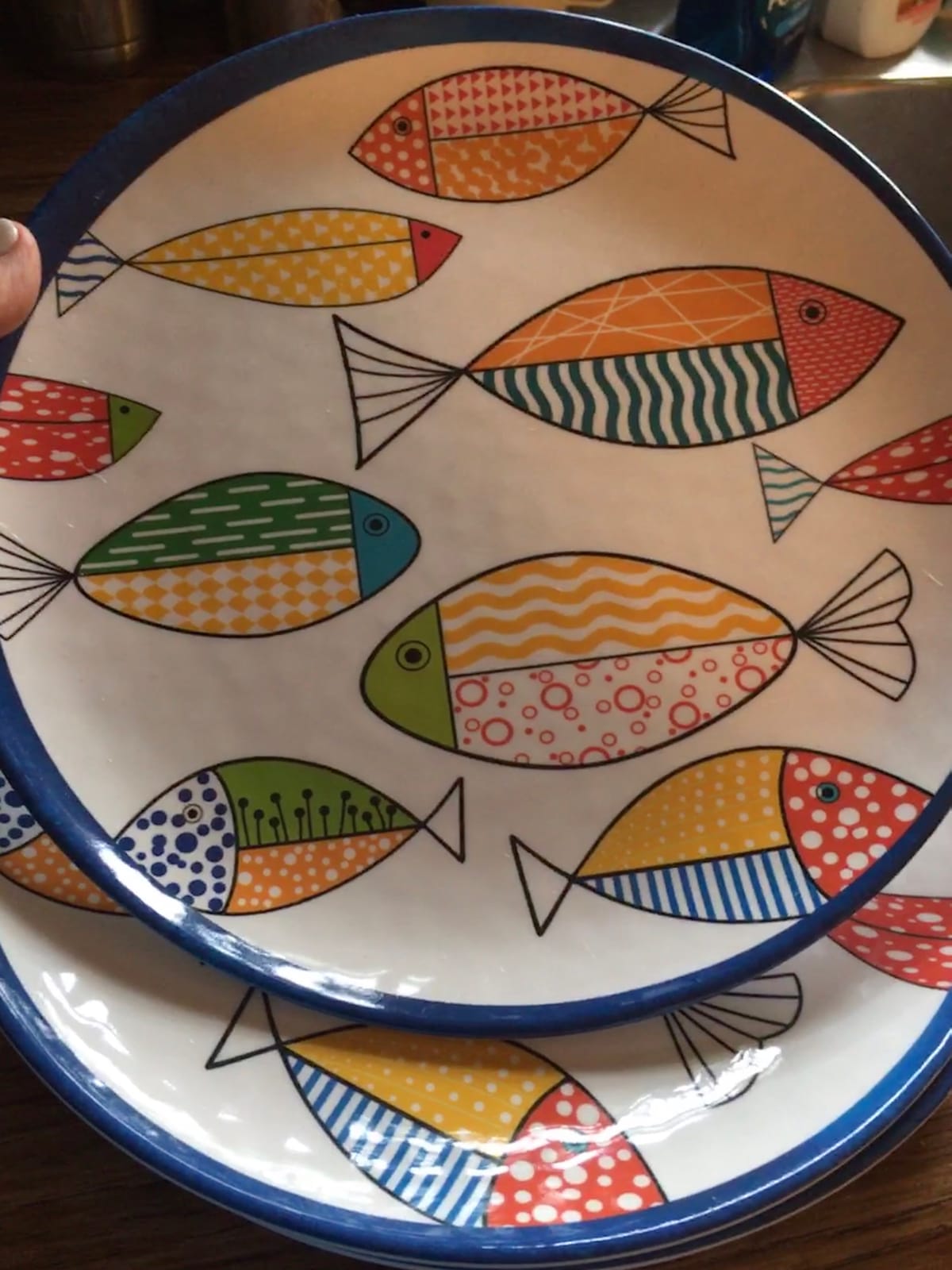 Melamine Dinnerware Set for 4, 12PCS Fish Plates and Bowls Sets | Coastal Dishes Great for Camper, RV, Indoors Outdoors Use with Ocean Printed, Unbreakable and Dishwasher Safe, Multicolor customer photo 1