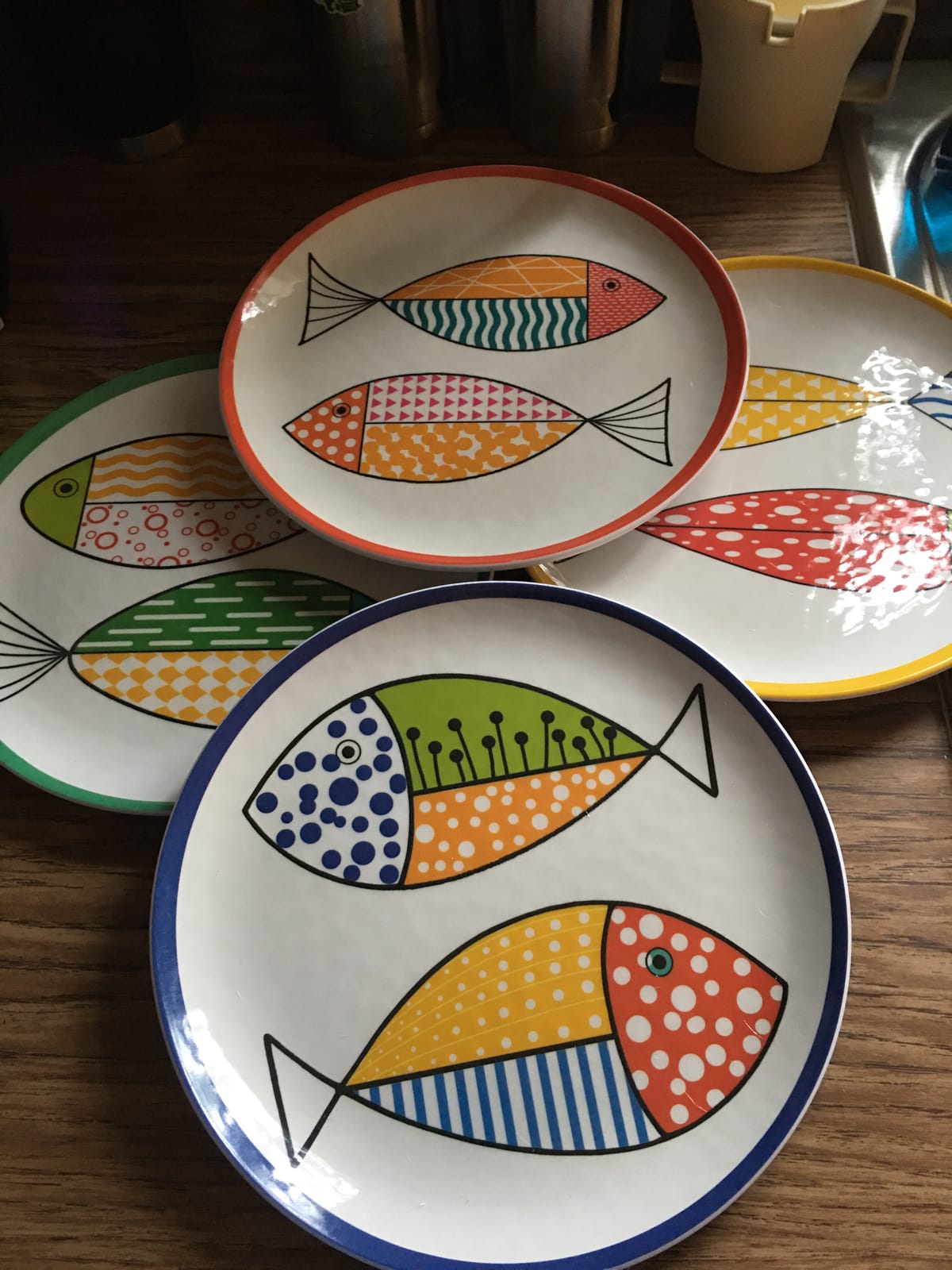 Melamine Dinnerware Set for 4, 12PCS Fish Plates and Bowls Sets | Coastal Dishes Great for Camper, RV, Indoors Outdoors Use with Ocean Printed, Unbreakable and Dishwasher Safe, Multicolor customer photo 2