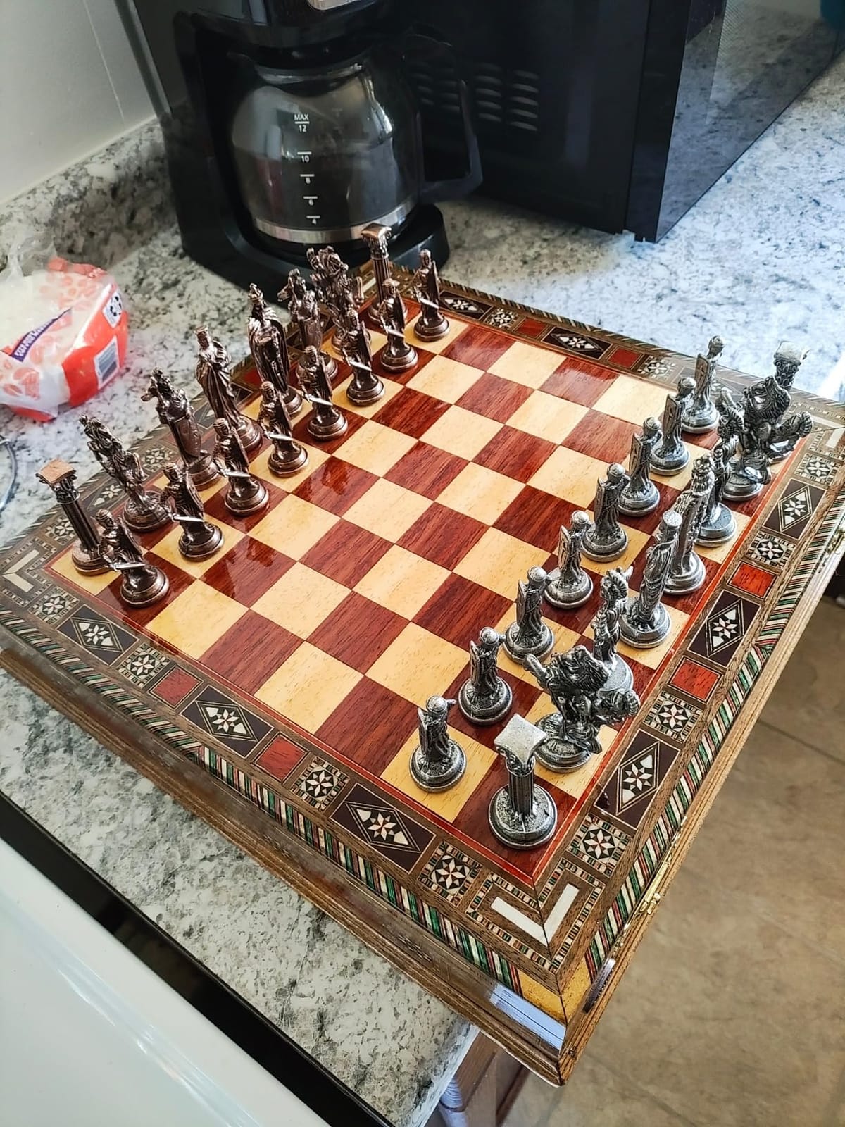 Medieval British Army Antique Copper Metal Chess Set for Adults, Handmade Pieces and Natural Solid Wooden Chess Board with Storage Inside King 3.35inc customer photo 1