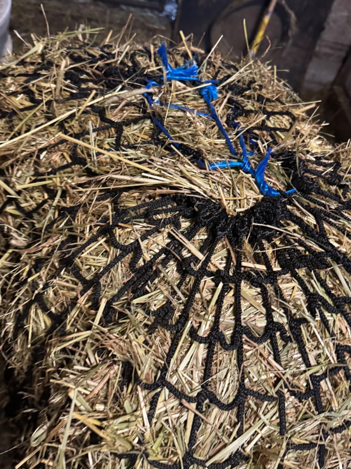 Aoneky Large Hay Net for Horses Slow Feed Horse Feeder Hay Bag 47 Inch Bale Size with Soft Knotless Nylon Mesh Fits Small Square Bales Up to 36x18x18 Inch customer photo 2