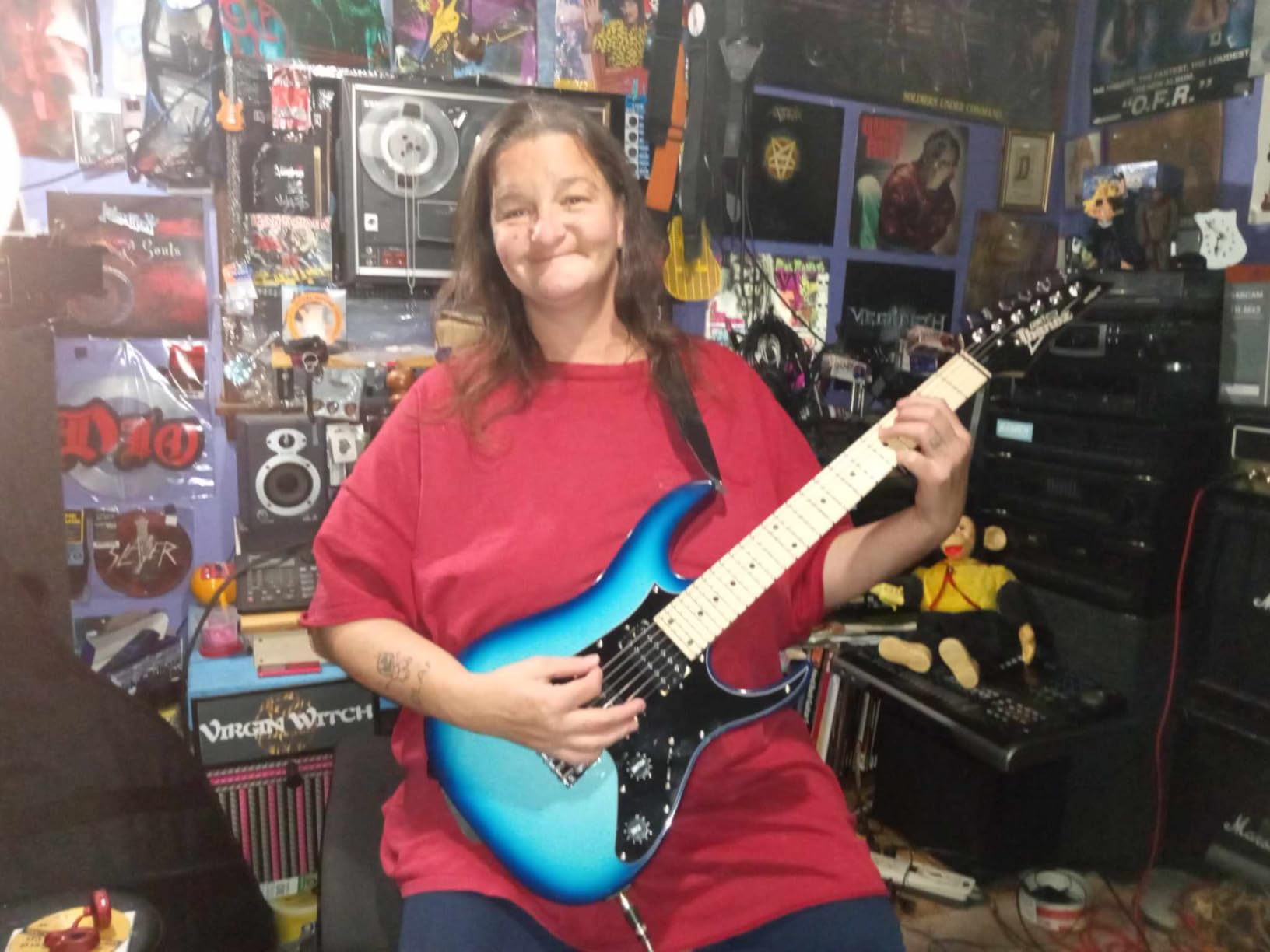 Ibanez GRGM21 GIO Mikro Electric Guitar, Blue Burst | Travel guitar with 24 frets, dual humbuckers and maple fretboard customer photo 1