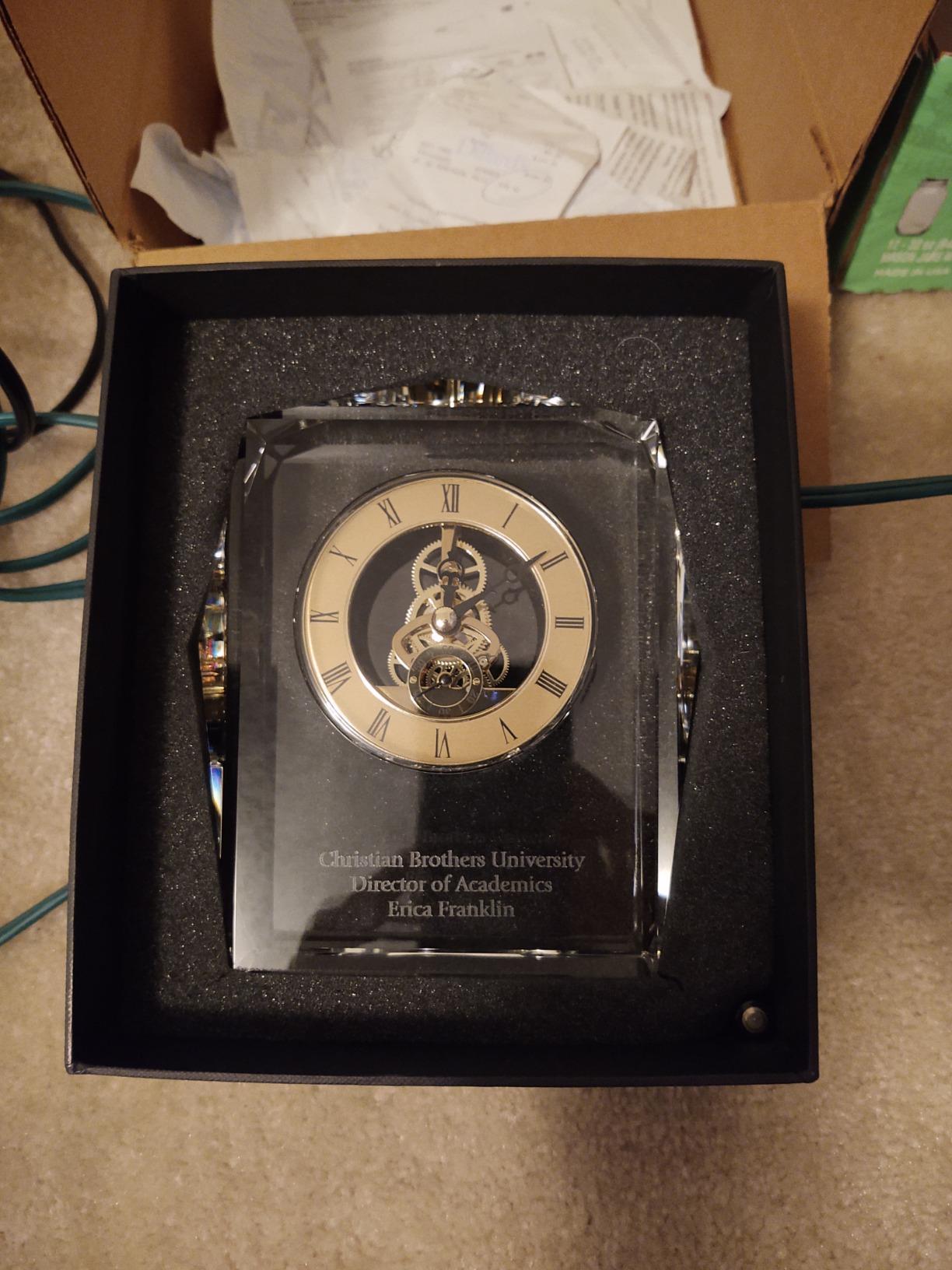 Baudville Executive Gold Crystal Clock Award for Employee Recognition | Custom Engraving with Up to 3 Lines of Personalized Text customer photo 2