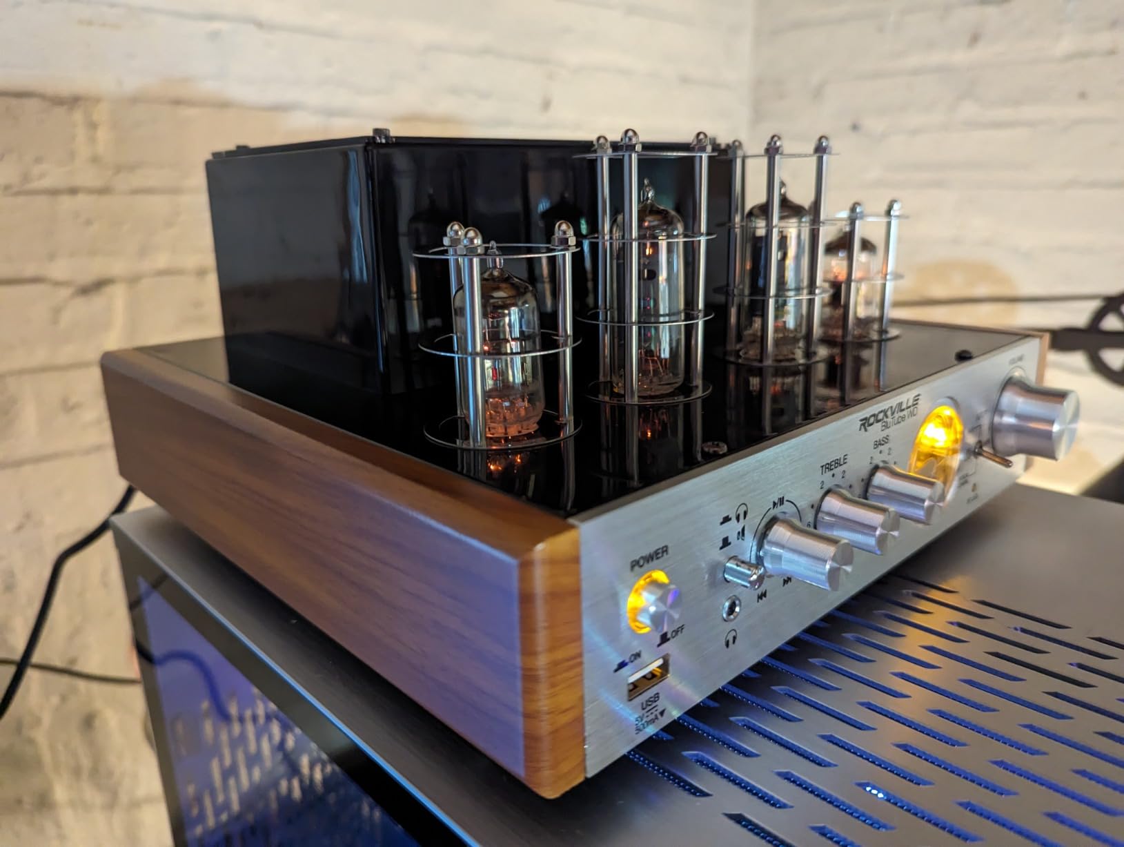 Rockville Blutube WD 70W Bluetooth Tube Amplifier Stereo Receiver | 2-Tone Silver/Wood, HDMI, Optical & Coaxial Inputs, USB Playback, Sub Output, Headphone Jack, VU Meter customer photo 1
