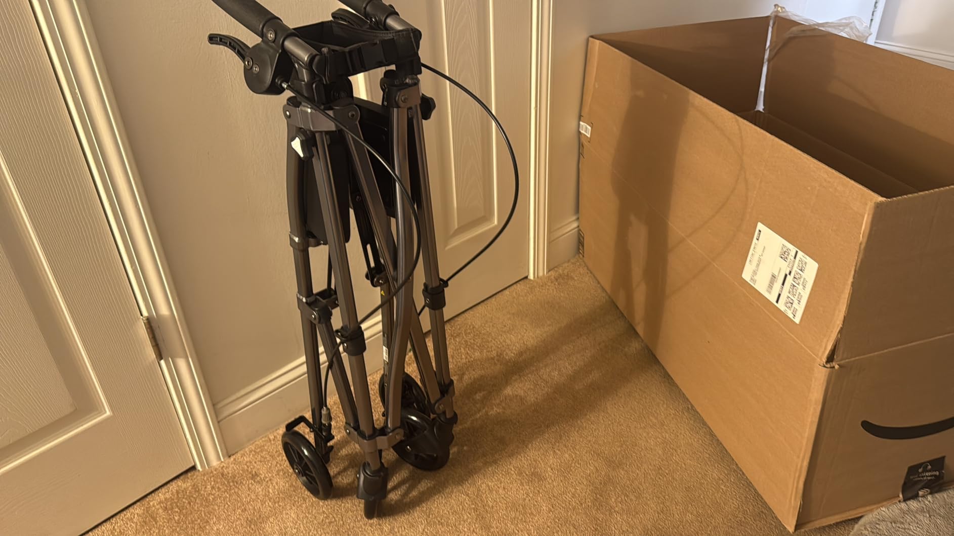Stander Space Saver Rollator, Lightweight Folding Rolling Walker with Seat for Seniors & Adults, 4-Wheel Mobility Aid with 6-inch Wheels, Locking Brakes & Padded Seat with Backrest, Black Walnut customer photo 2