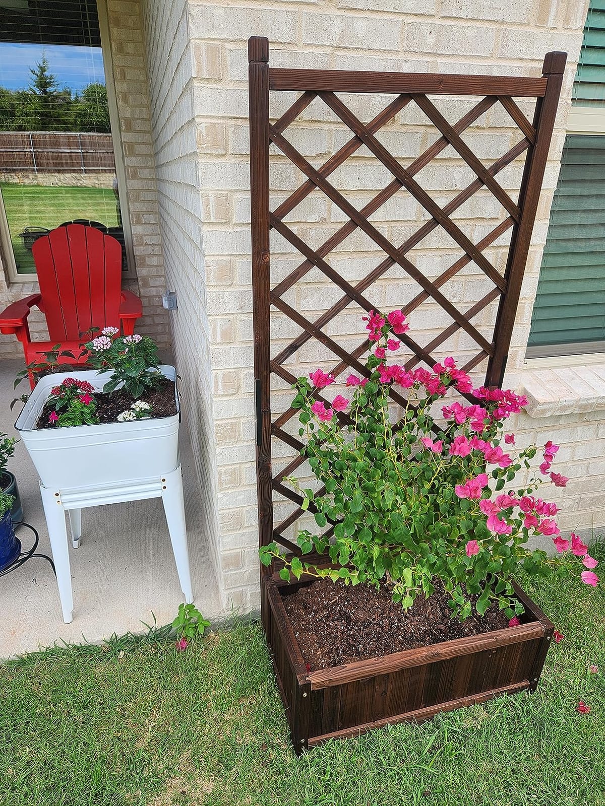 Anraja Raised Garden Bed with Trellis Wooden Flower Standing Planter Box Outdoor Wood Lattice Panels Privacy Screen for Climbing Plant Planting Patio Tomato Vegetable Herb Balcony Porch 67