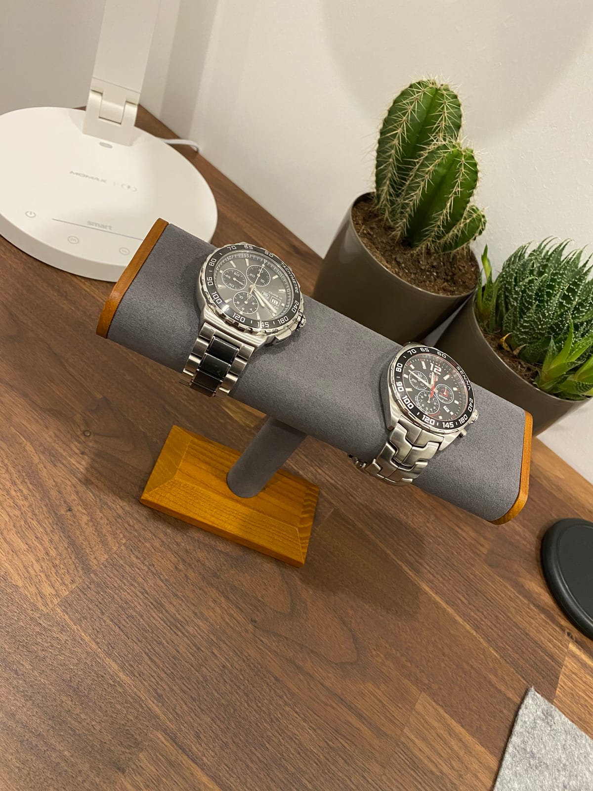 Oirlv Solid Wood T-Bar Watch Display Stand Jewelry Organizer Holder for Watch Bracelet Countertop Table Top Jewelry Tower(Grey) customer photo 1