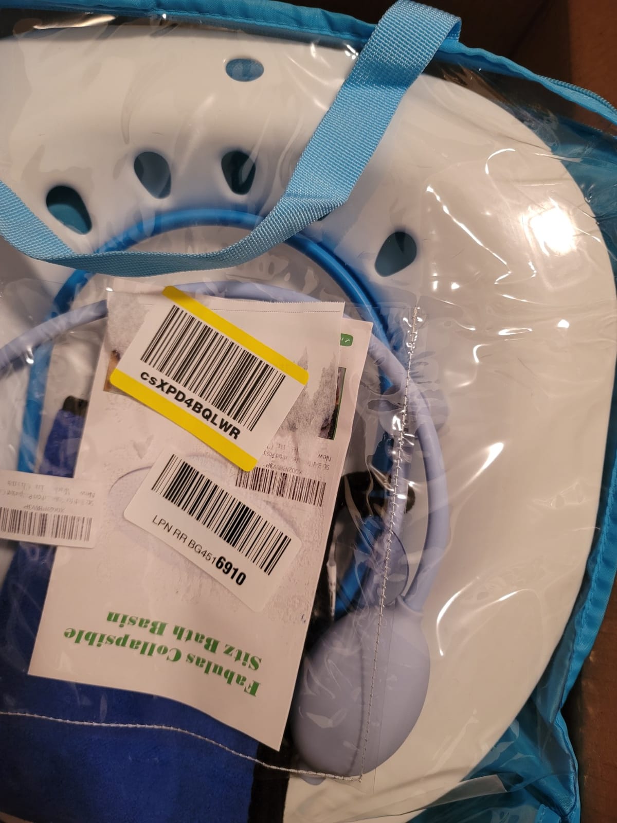 Sitz Bath for Toilet Hemorrhoids Postpartum Care, Perineal Soaking Bath Over the Toilet Seat, Collapsible Sitz Basin with Flusher for Vaginal Anal Inflammation Treatment, Yoni Steam Seat, White/Blue customer photo 1