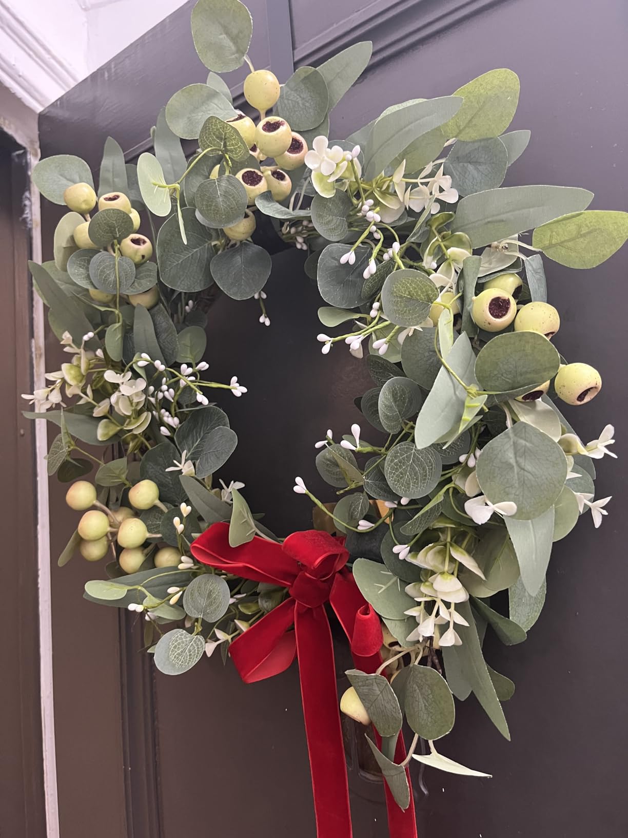 JINGHONG Eucalyptus Wreaths for Front Door 20 Inch Green Home Decor for Wall Porch Window Spring Summer Wreath with Big Berries for All Seasons Winter Christmas customer photo 2
