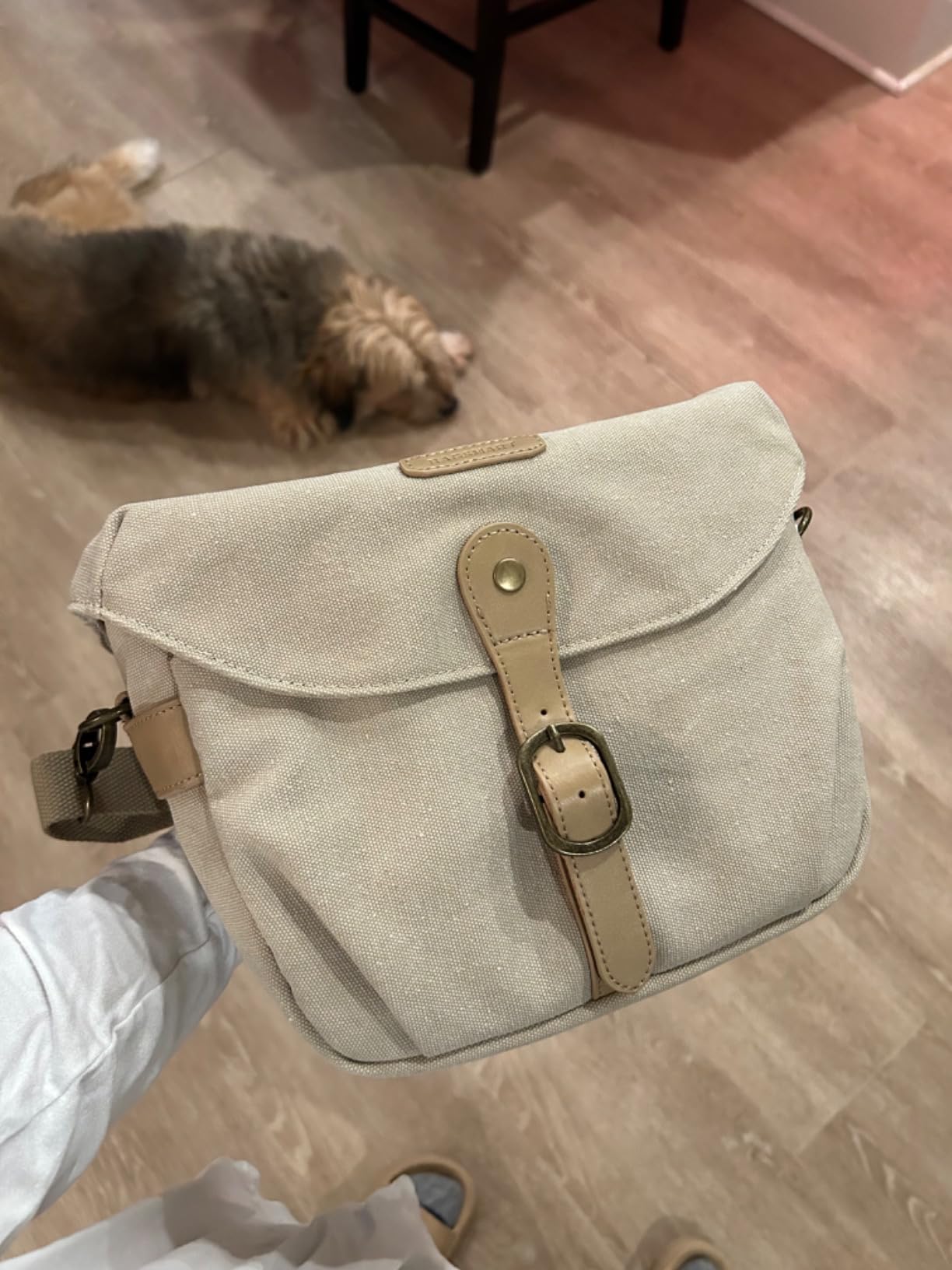 BAGSMART Canvas Crossbody Camera Bag with Rain Cover for Women Men, Khaki | SLR DSLR Camera Case, Compact Camera Shoulder Bag customer photo 1