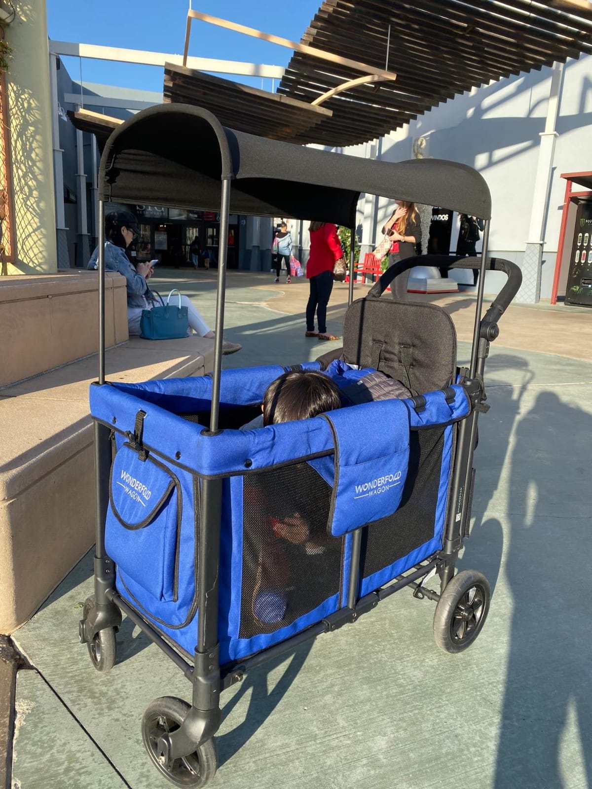 WonderFold W2 Stroller Wagon, Steel Frame, 2 Seater, Black, Foldable Wagon with Adjustable Canopy & Push Handle, All-Terrain Wheels & 5-Point Harnesses for Babies, Toddlers & Kids customer photo 1