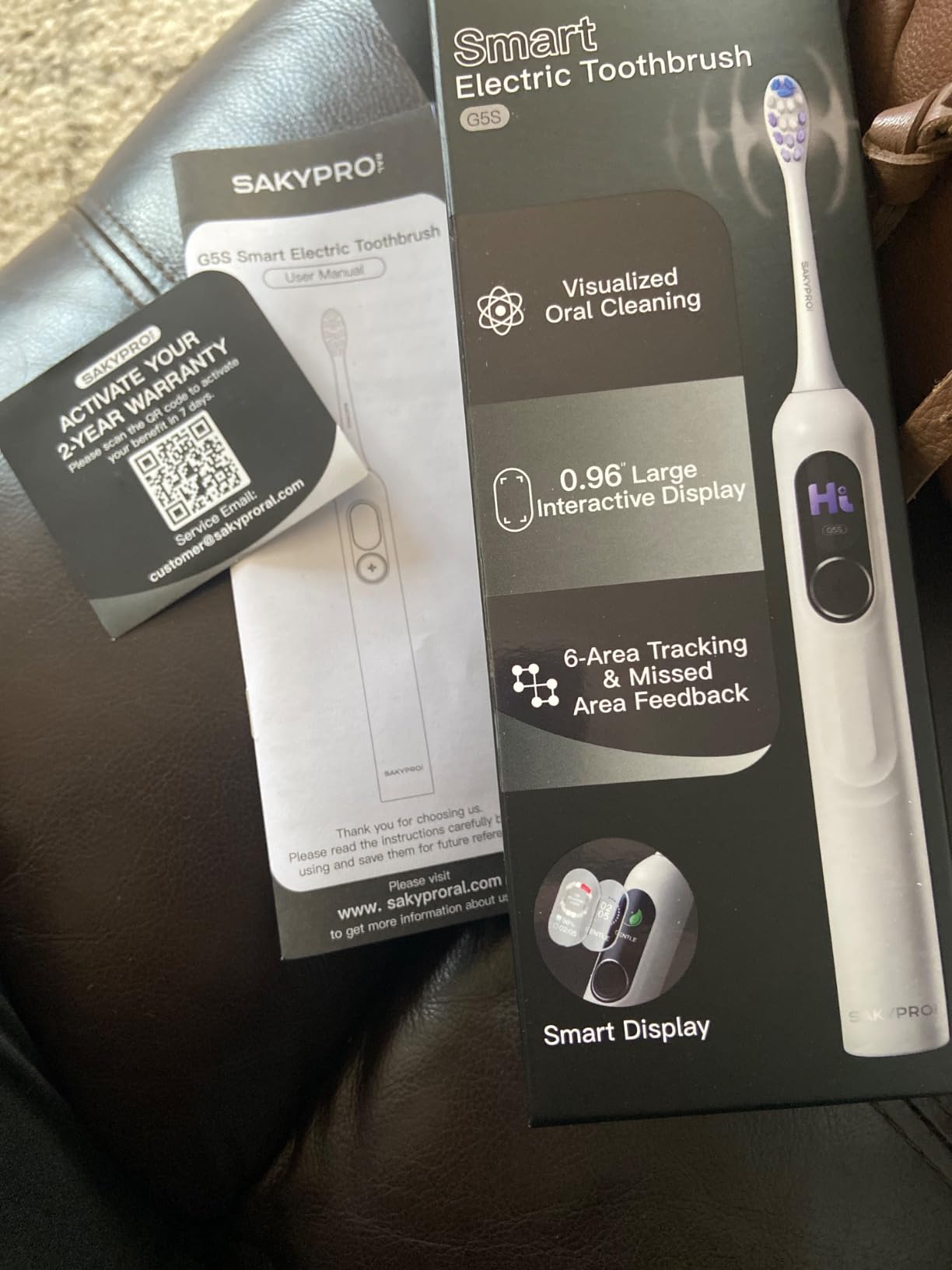 SAKYPRORAL Kids Electric Toothbrush for Boys Teens (6-15Y), Smart Screen with Brushing Score, Soft Bristles, Visual Timer for Braces, 150 Days Battery with Travel Case (Blue) customer photo 1