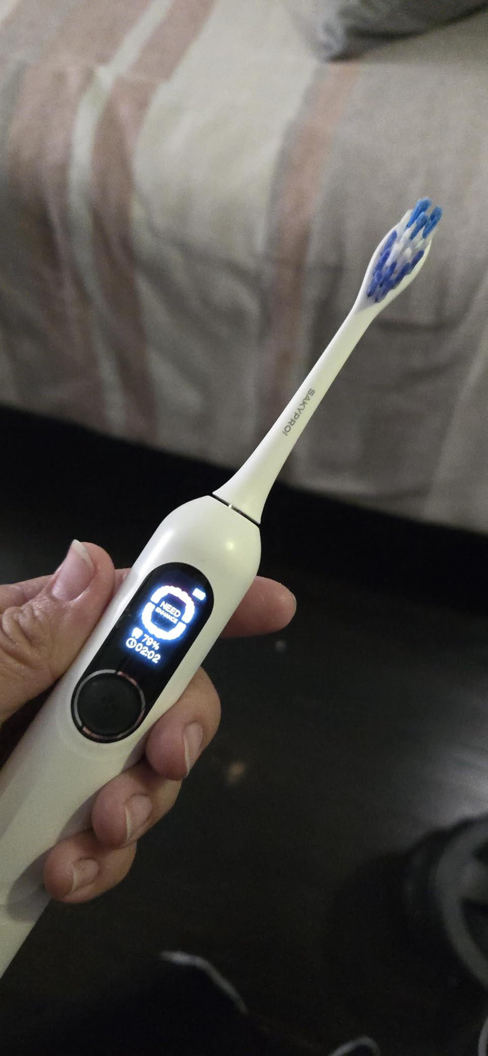 SAKYPRORAL Kids Electric Toothbrush for Boys Teens (6-15Y), Smart Screen with Brushing Score, Soft Bristles, Visual Timer for Braces, 150 Days Battery with Travel Case (Blue) customer photo 2