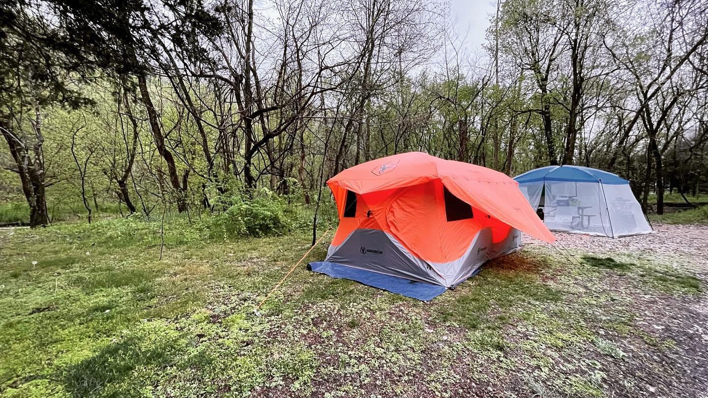 Gazelle Tents T8 Hub Tent, Easy 90 Second Set-Up, Waterproof, UV Resistant, Removable Floor, Ample Storage Options, 8-Person, Sunset Orange, 78