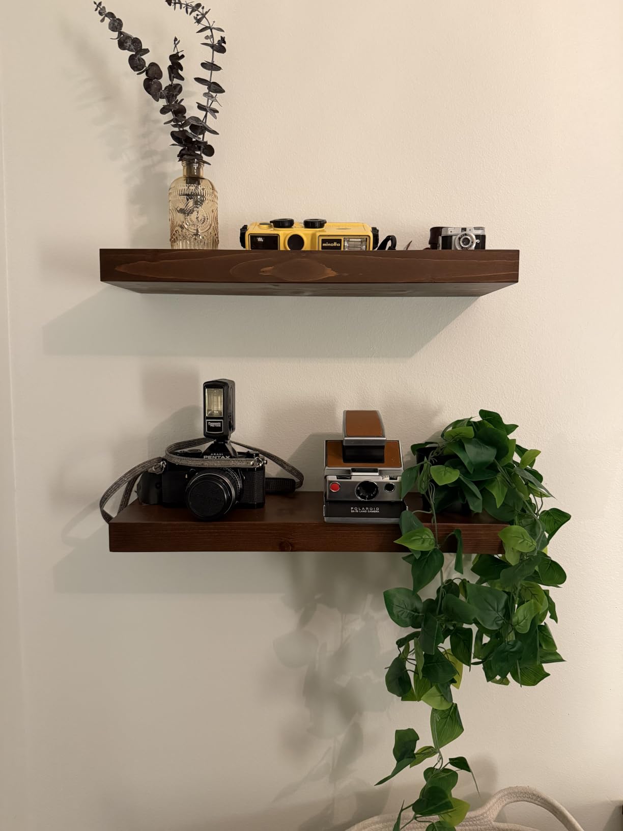 Homeforia 36 Inch Floating Shelves, High-End Solid Pine Wood, Set of 2 | American Walnut Finish, Holds Up To 50 Lbs Per Shelf, Hidden Brackets customer photo 2