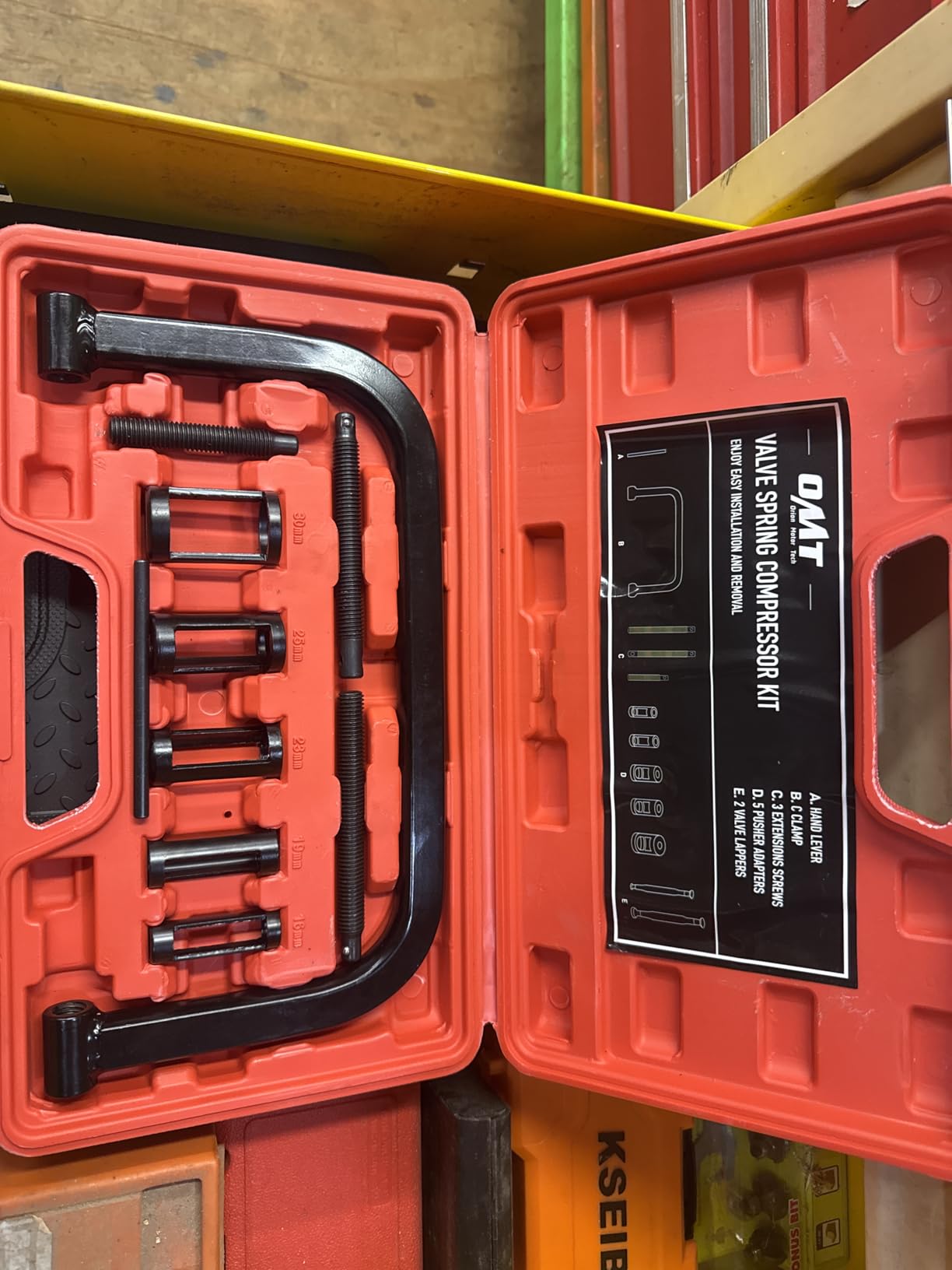 OMT Valve Spring Compressor, for Motorcycle, ATV, Car, Small Engine Vehicle | Spring Clamp Tool Kit with C Clamp, Collet Pusher Adapters, Extension Rods, and Lever, Blue customer photo 2