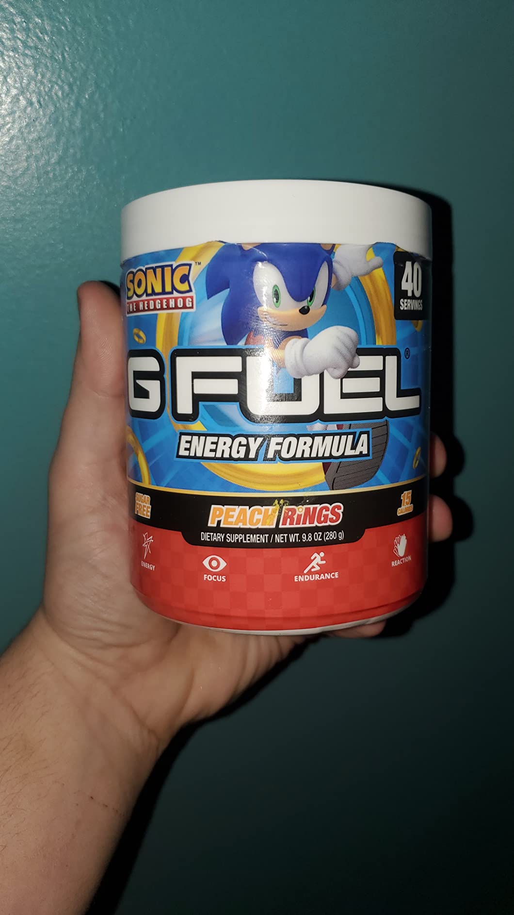 G Fuel Sonic 2.0 Energy Drink Powder, Pre Workout Caffeine Mix for Gaming, Sugar Free Focus Amino, Vitamin + Antioxidants, 9.8oz (Peach Ring Candy, 40 Servings) customer photo 1